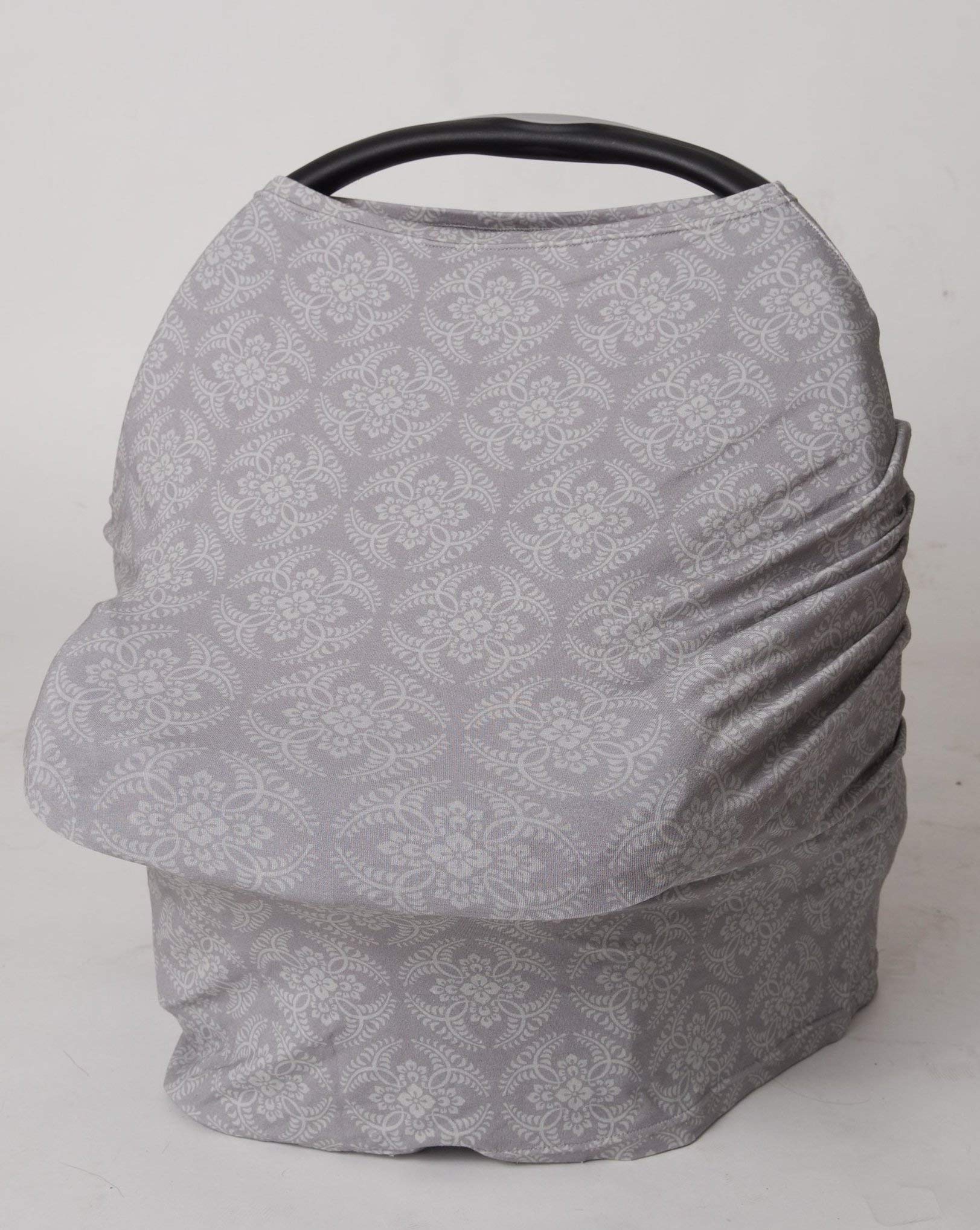 Little Me 4-in-1 Nursing Cover & Baby Car Seat Cover - Convertible Infinity Scarf, Shopping Cart Cover & Stroller Canopy for Moms - Soft Multipurpose Shawl (Damask Gray) - Perfect for Breastfeeding, Outings & Travel with Baby