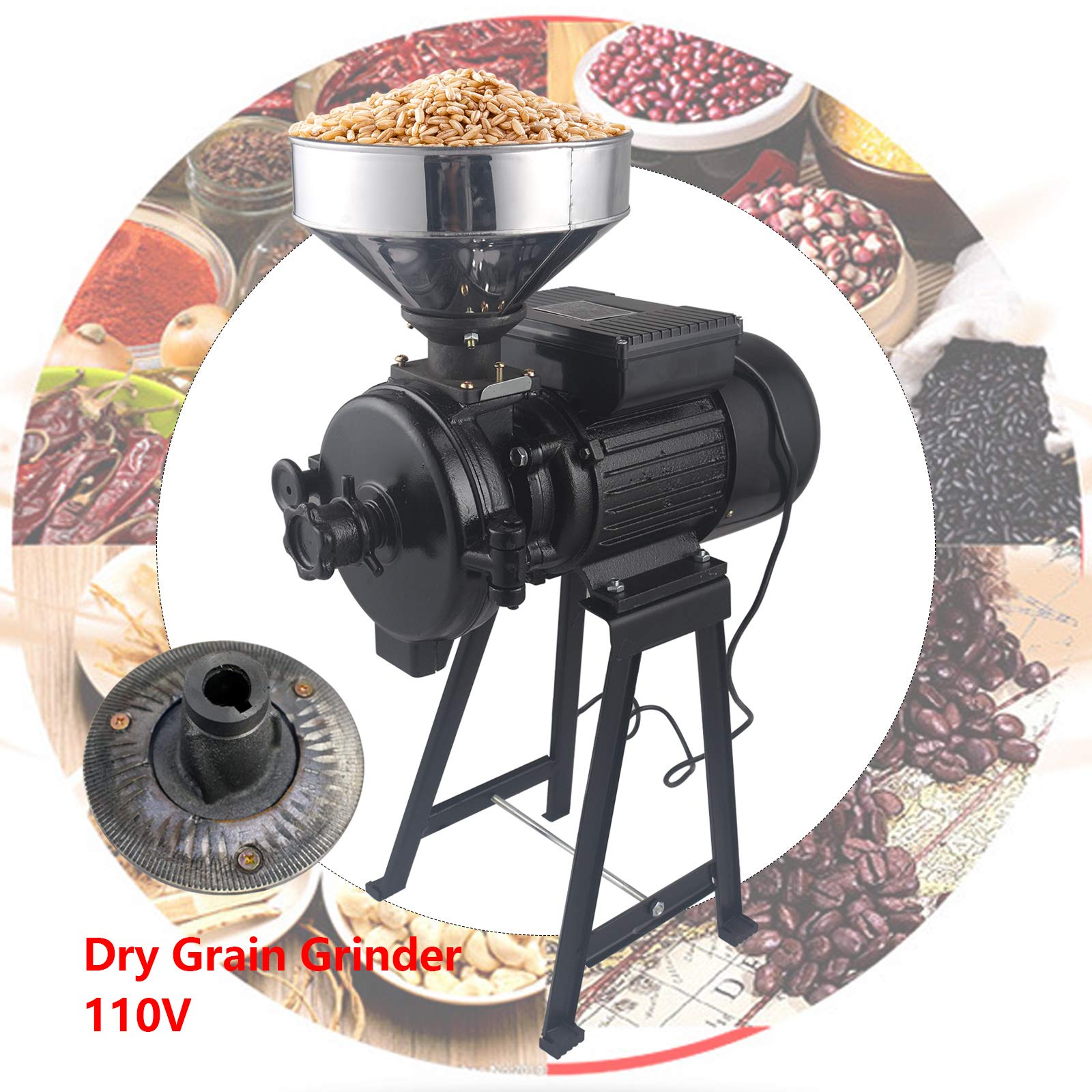 1500W Commercial Electric Grain Mill Grinder - 110V Flour Grinder Machine for Wheat, Corn, Coffee, Spices & Herbs | Perfect for Home Kitchens, Bakeries & Commercial Use | Grind Grains, Nuts & Dry Ingredients
