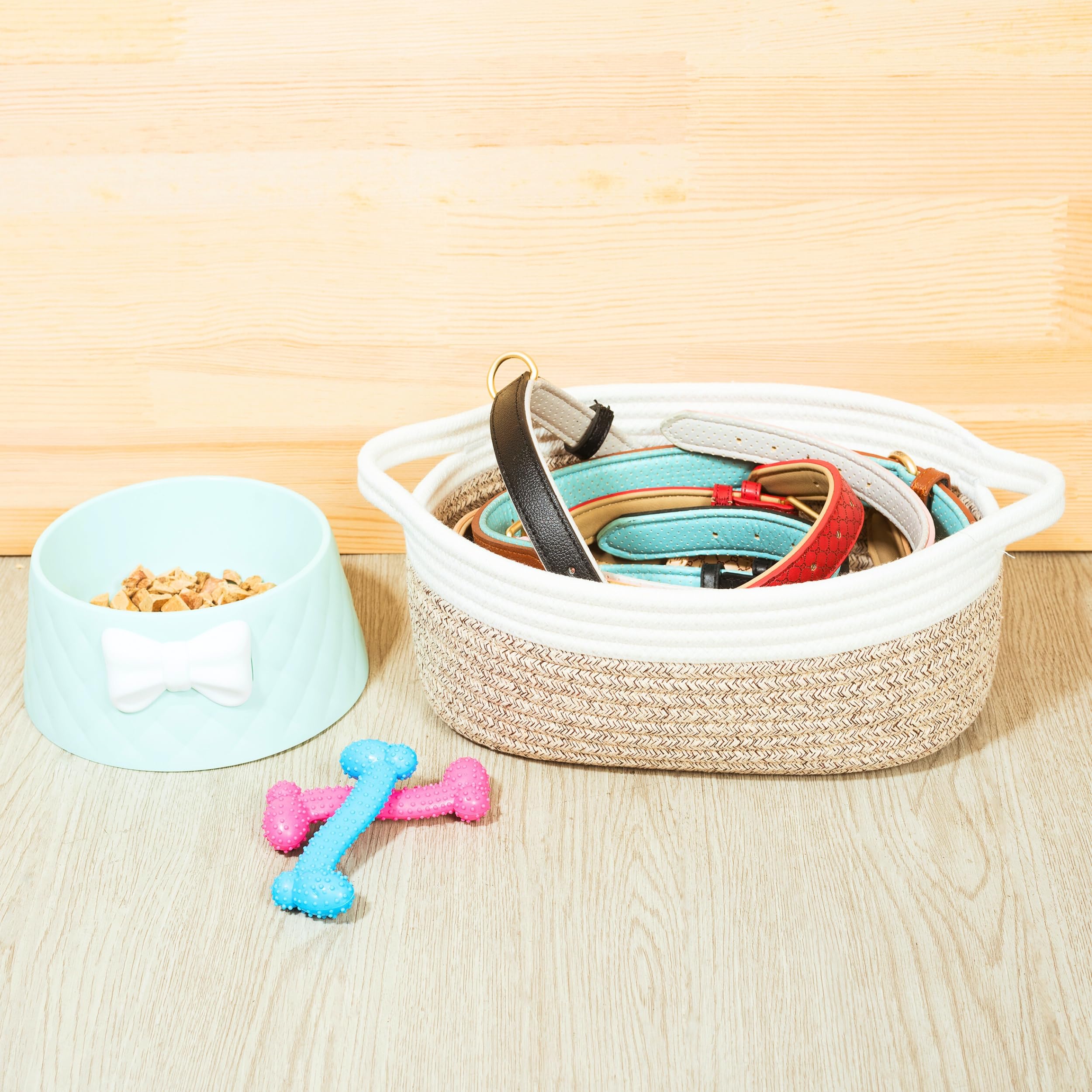 MINTWOOD 5-Piece Woven Storage Basket Set - Small Decorative Organizer for Shelves, Bathroom, Toys & Gifts - Light Brown Dot Pattern - Perfect for Home Organization, Nursery Storage & Pet Supplies