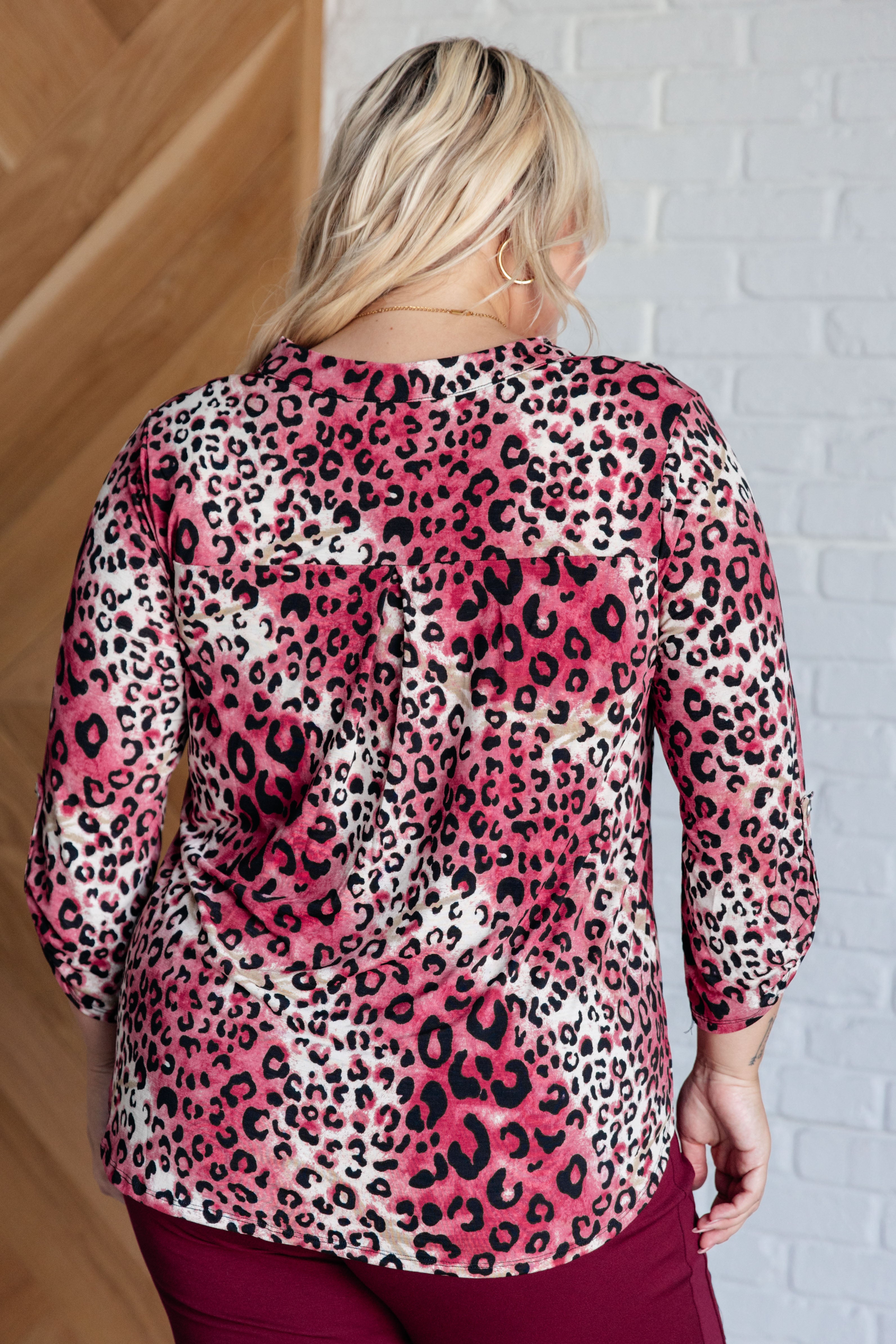 Lizzy Top Women's Blouse in Mauve & Taupe Animal Print - Stylish Boho Chic Shirt for Casual Outings & Date Nights