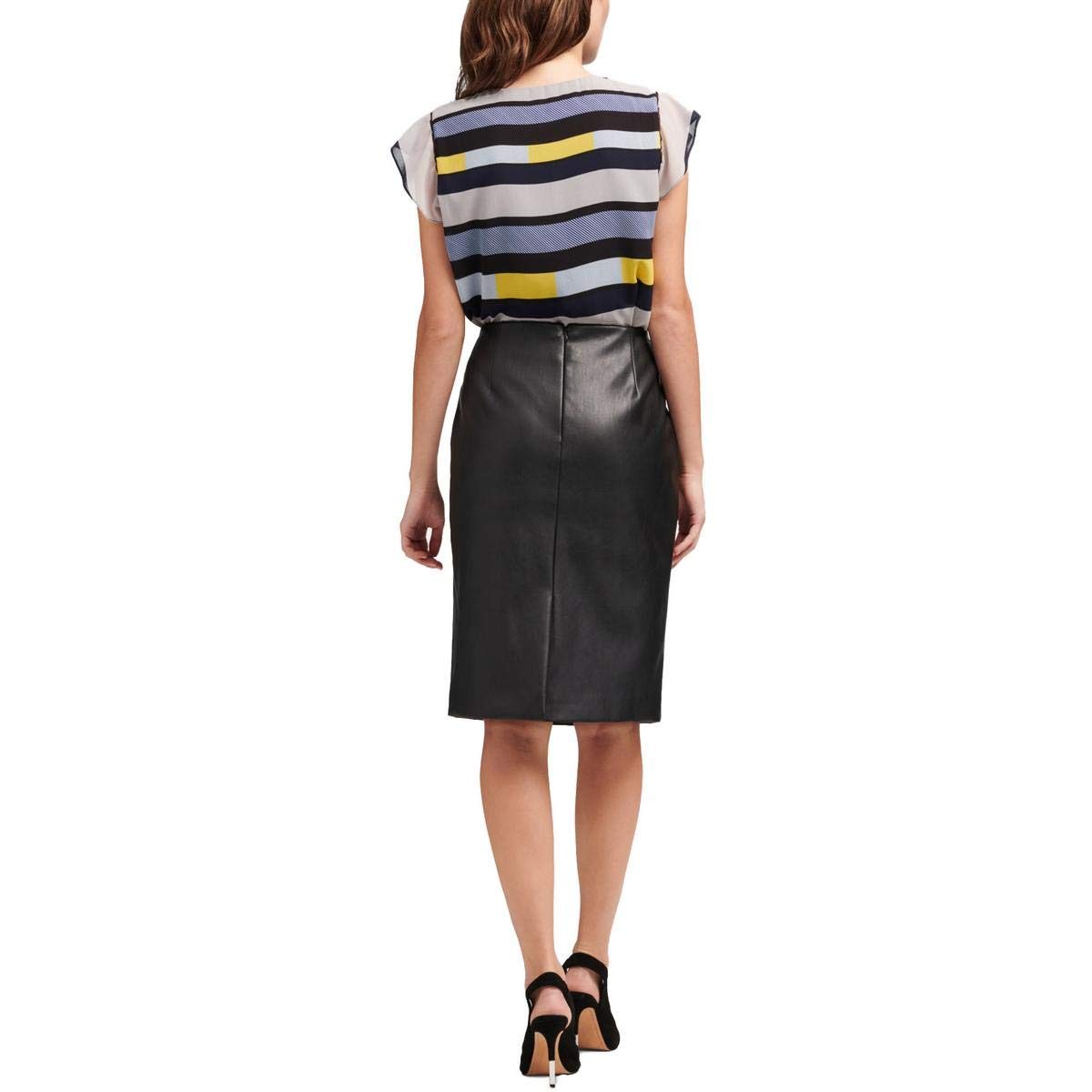 DKNY Women's Faux Leather Pencil Skirt - Black Size 2 | Slim Fit Stretch Midi Skirt for Work, Office & Cocktail Parties | Fashionable High Waist Business Attire