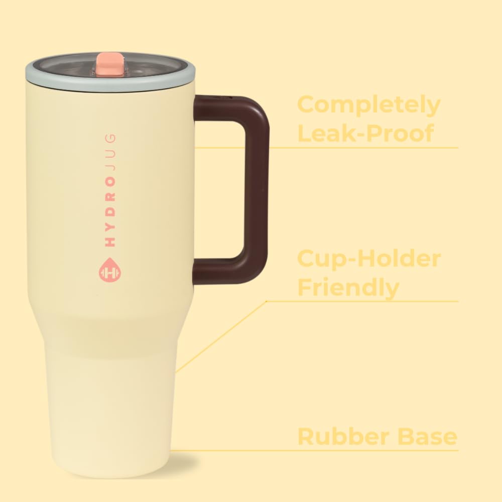 HydroJug Traveler - 32oz Insulated Stainless Steel Water Bottle with Handle & Flip Straw - Leak Proof Tumbler with Rubber Base - Fits in Car Cup Holder - Perfect Gift for Women & Men - Ideal for Gym, Hiking, Office & Travel