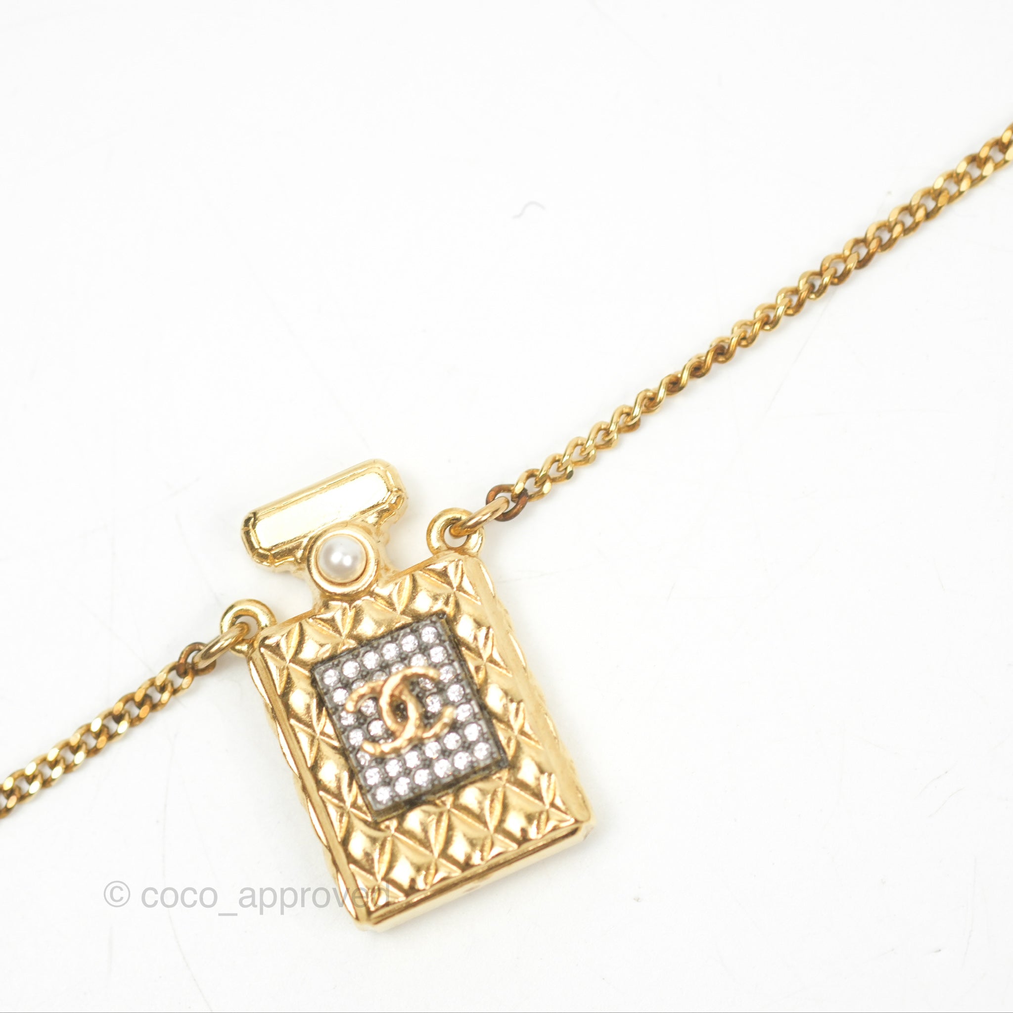 Chanel CC Perfume Bottle Rhinestone Necklace - Elegant Crystal Pendant for Women | Perfect Gift for Birthday, Anniversary & Valentine's Day | Fashion Jewelry for Parties & Special Occasions
