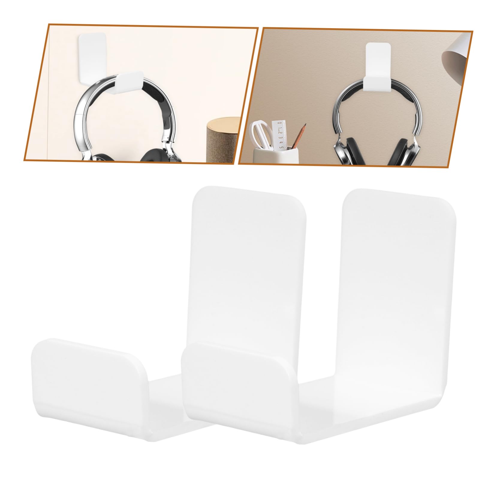 Veemoon 2-Pack White Headphone Stand Holder - Wall Mount & Desk Mount Earphone Hanger Bracket for Home, Office, Gaming Setup (Perfect for Organizing Headphones, Headsets, and Earbuds)