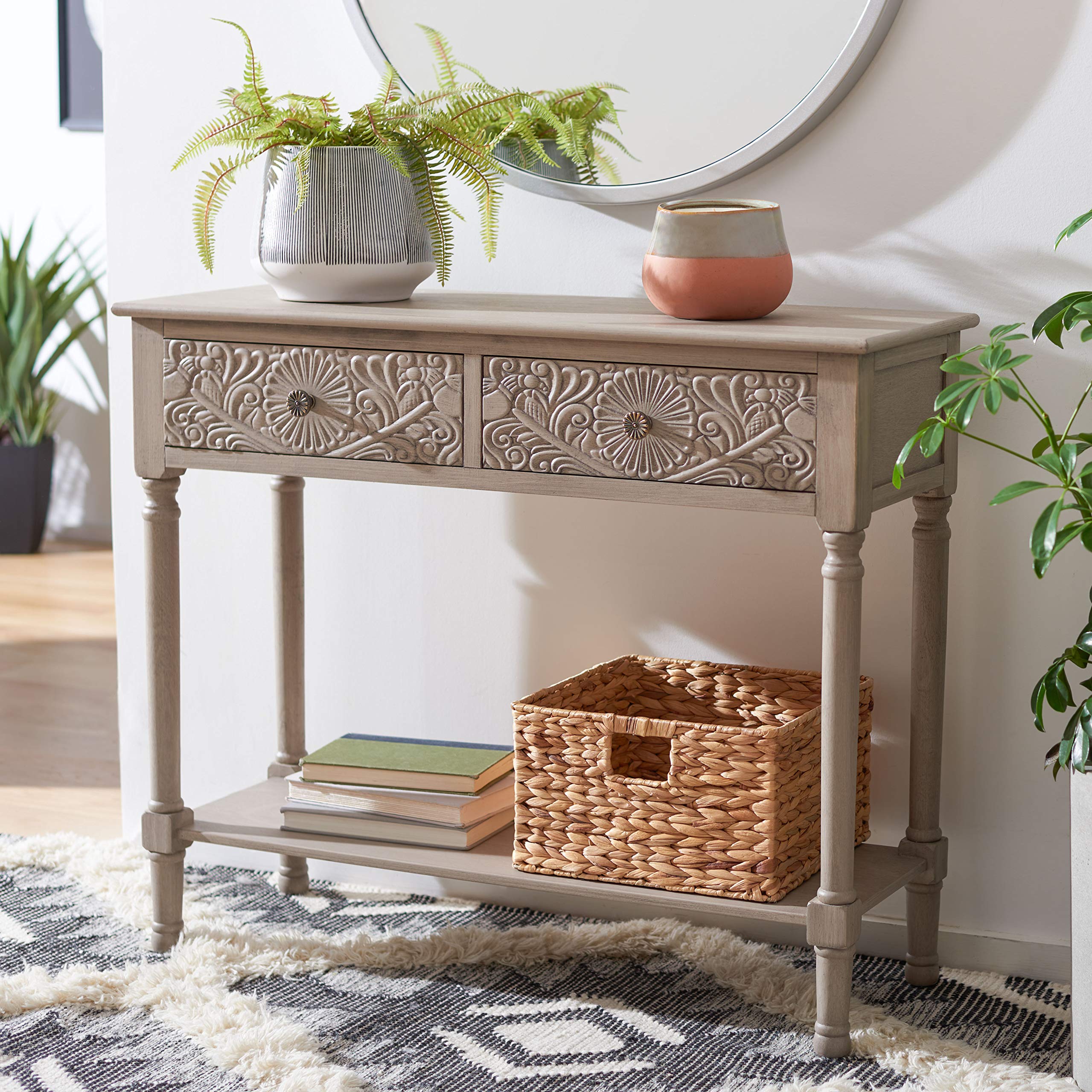 SAFAVIEH Josie 2-Drawer Console Table - Modern Greige Entryway Table with Storage for Living Room, Hallway & Foyer Decor