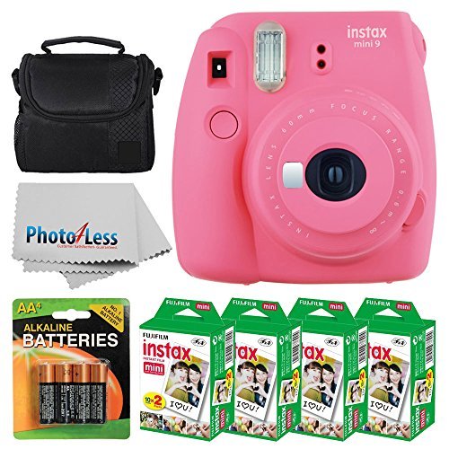 Fujifilm Instax Mini 9 Instant Camera Bundle - Flamingo Pink with 80 Shots Film, Camera Case, Batteries & Accessories | Perfect for Travel, Parties, Gifts & Instant Photography
