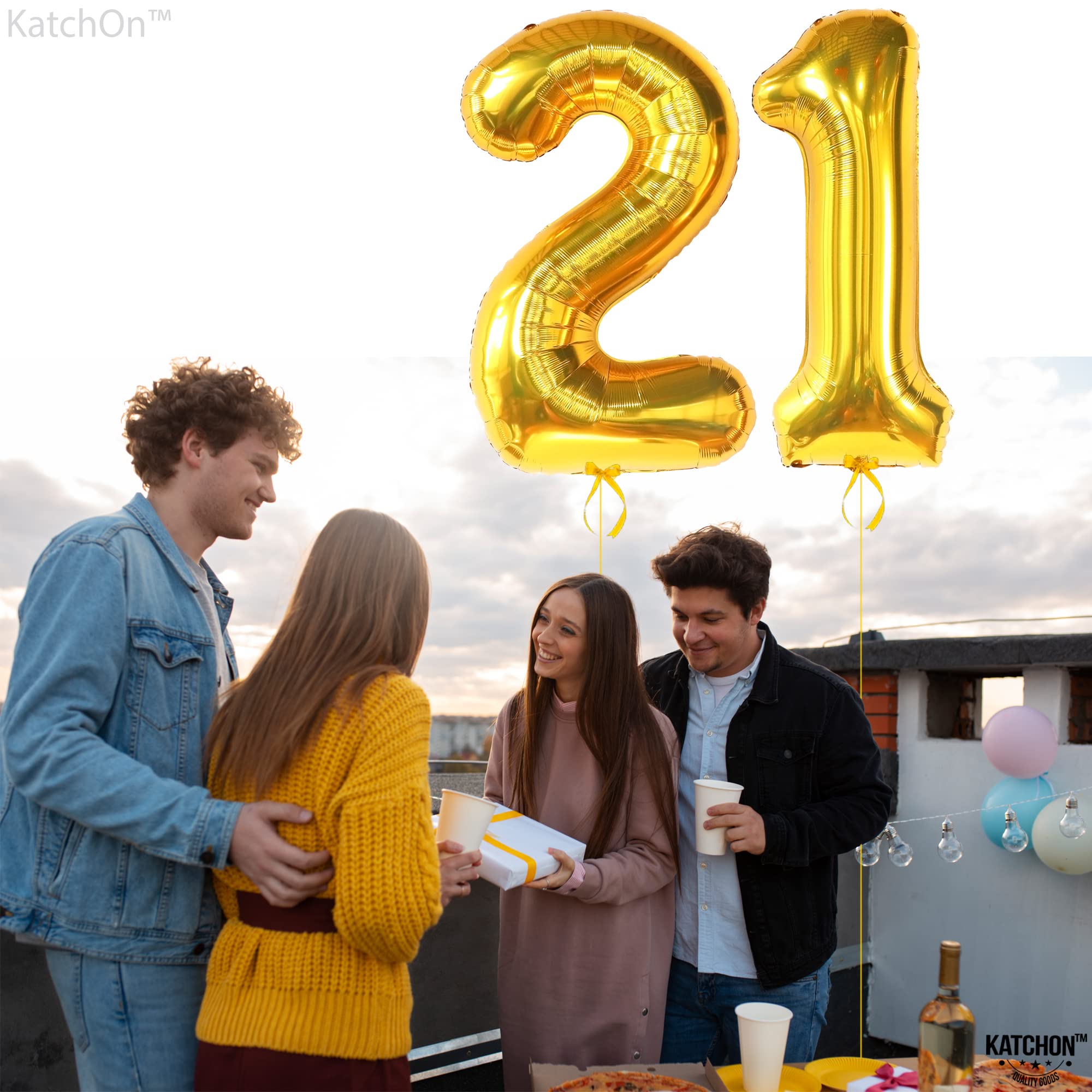 KatchOn Gold 21 Balloon Numbers - 40 Inch Large Foil Balloons for 21st Birthday Party Decorations | Elegant Gold Number Balloons for Women's Milestone Celebration | Perfect for Birthday Backdrops, Photo Booths & Anniversary Decor