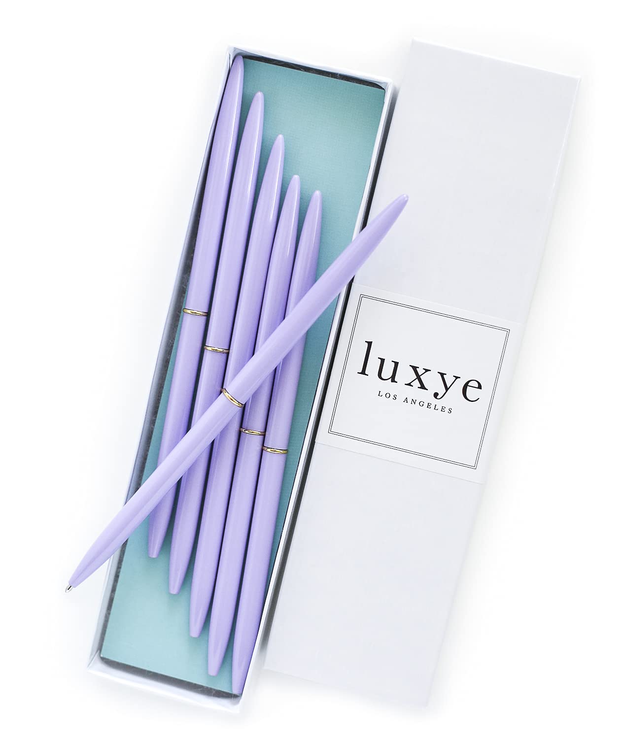 Premium 6-Piece Gold Ballpoint Pen Set - Elegant Glossy White Gift Box - Professional Thank You & Office Gifts for Women (Lavender/Black Ink) - Perfect for Corporate Events, Graduation Gifts & Executive Writing Needs