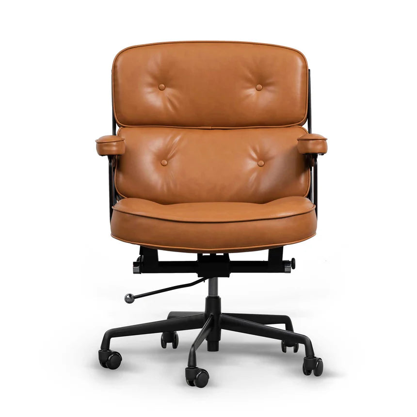 Ergonomic Adjustable Office Leather Chair - Honey Tan - Comfortable Executive Desk Chair for Home & Office Workspace