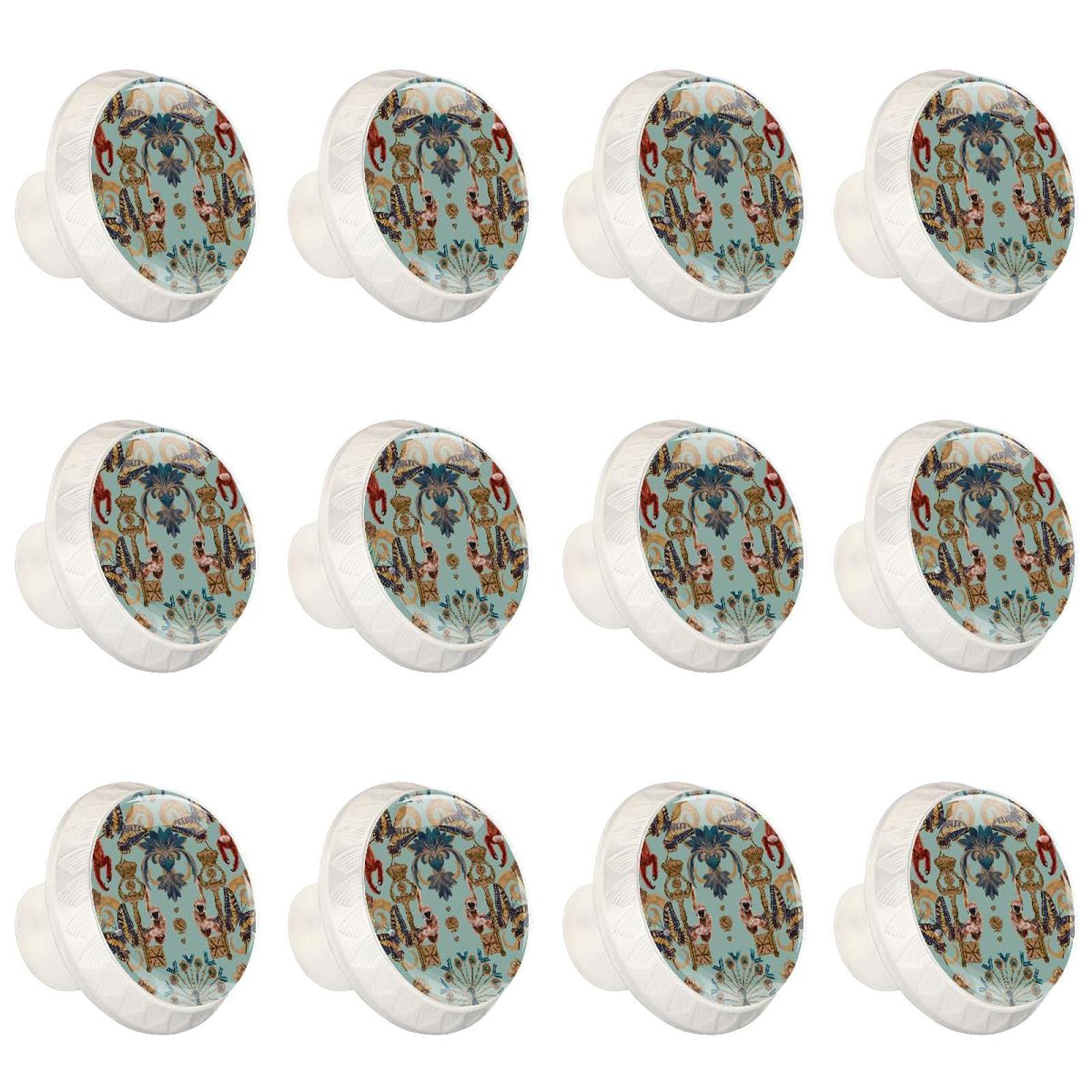 12 Pcs Crystal Drawer Knobs - Monkey Crown & Butterfly Design for Home & Office Decor