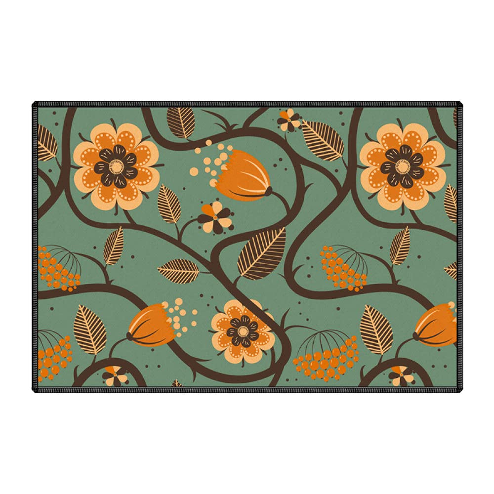 Non-Slip Washable Kitchen Rug - 40x120cm Long Barrier Mat for Floors, Lightweight & Durable - Perfect for Entryways, Kitchens & High-Traffic Areas (Green Stamen Design)