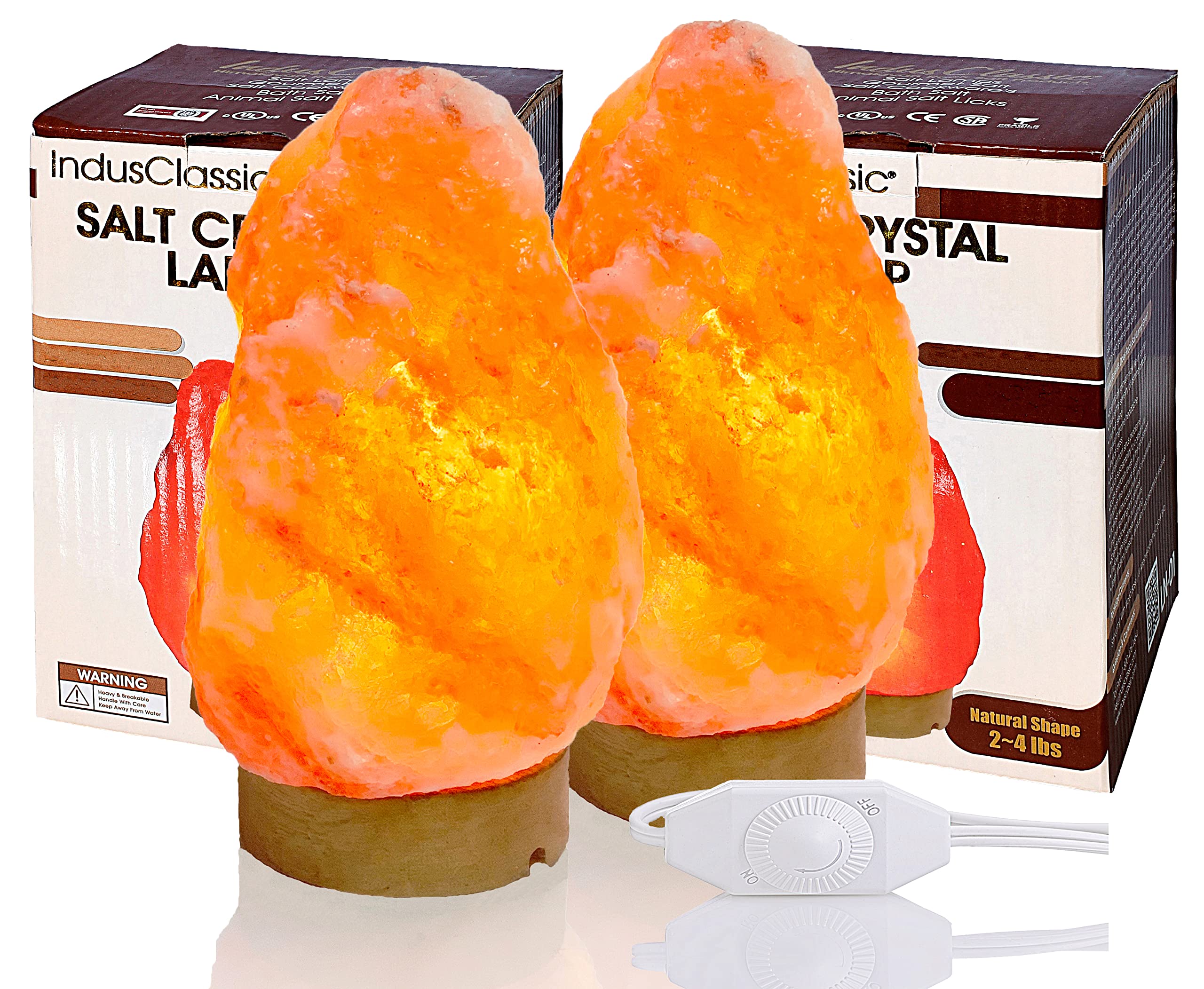 Natural Himalayan Pink Salt Lamp Set of 2 - 6-8 Inch Crystal Rock Lamps with Dimmer Switch | Handcrafted Home Decor for Bedroom, Living Room, Yoga Studio | Premium Gift Packaging for Relaxation & Aromatherapy