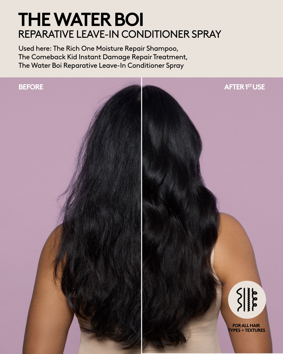 The Water Boi Reparative Leave-In Detangling Conditioner Spray - Hydrating Hair Treatment for Dry, Damaged Hair - Perfect for Daily Use & Post-Workout Refreshment