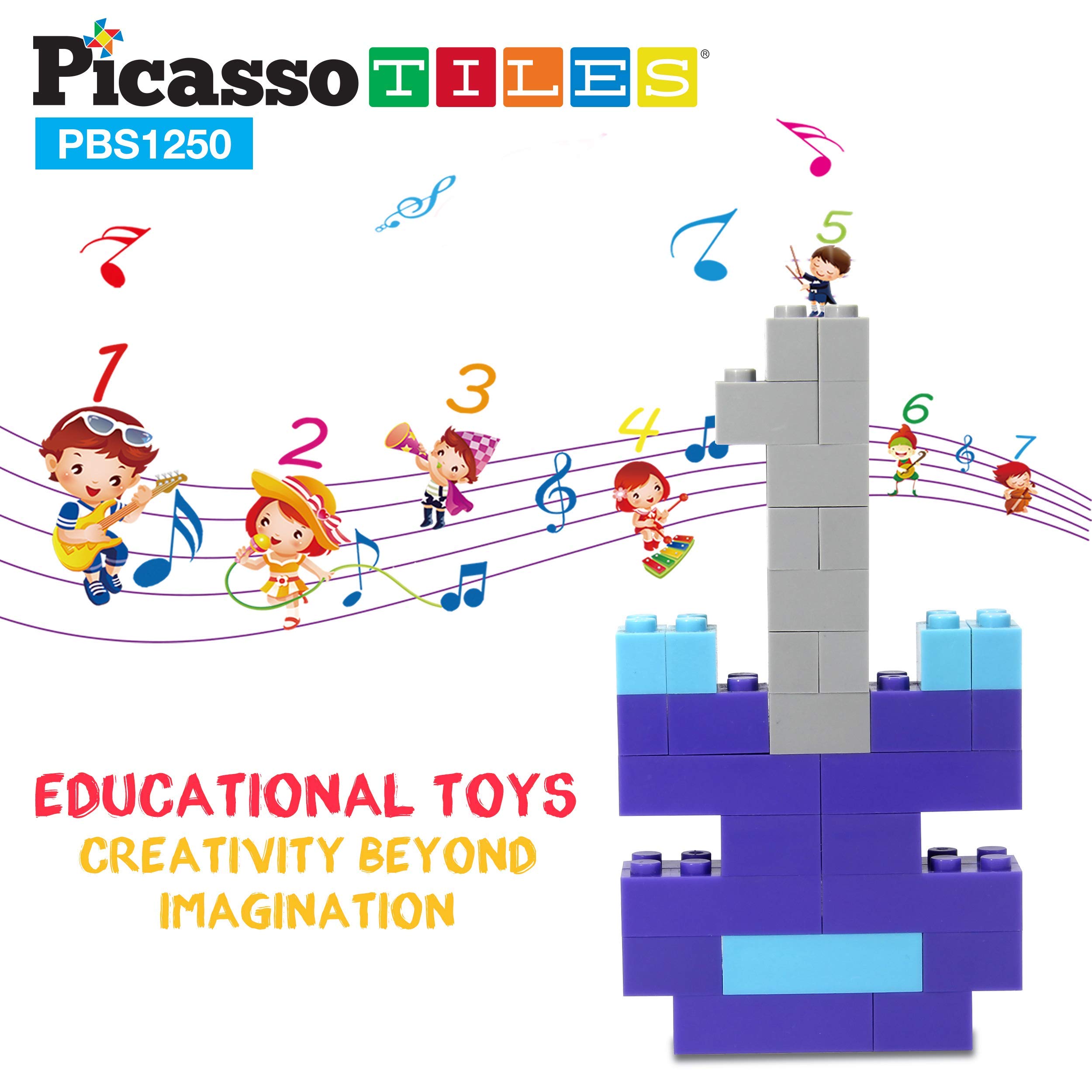 PicassoTiles 1250 Piece STEM Educational Building Blocks Set - Creative Shapes for Imaginative Play, Numbers & Characters Learning - Washable Construction Toys for Kids Ages 3+ | Perfect for Classroom, Homeschool & Family Playtime Activities