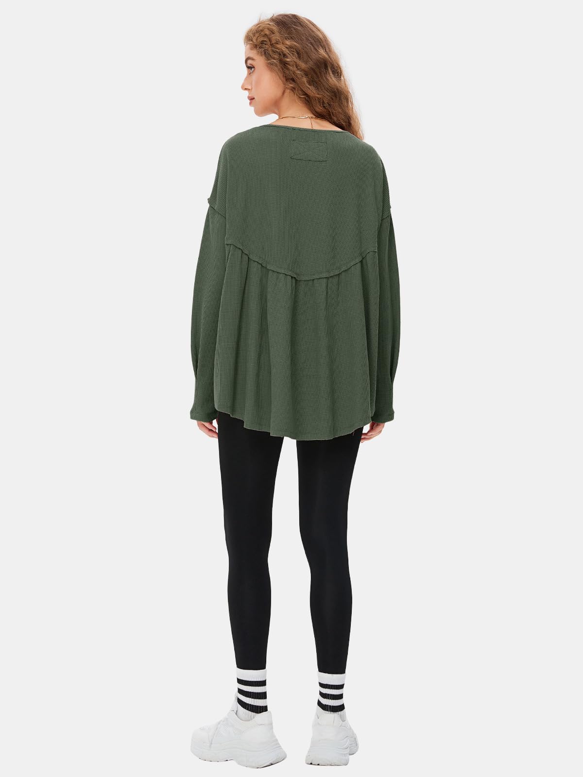 EXLURA Women's Waffle Knit Long Sleeve Crewneck Tunic Top - Loose Fit Babydoll Style Maternity Shirt for Fall Fashion 2025 | Casual Wear, Layering Piece, Pregnancy Outfits & Autumn Wardrobe Essential