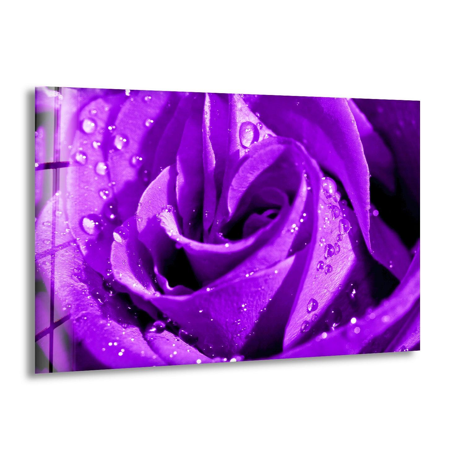 Stunning Purple Rose Glass Wall Art - Handcrafted Home Decor for Living Room, Bedroom & Office - Elegant Floral Design for Gifts & Interior Design