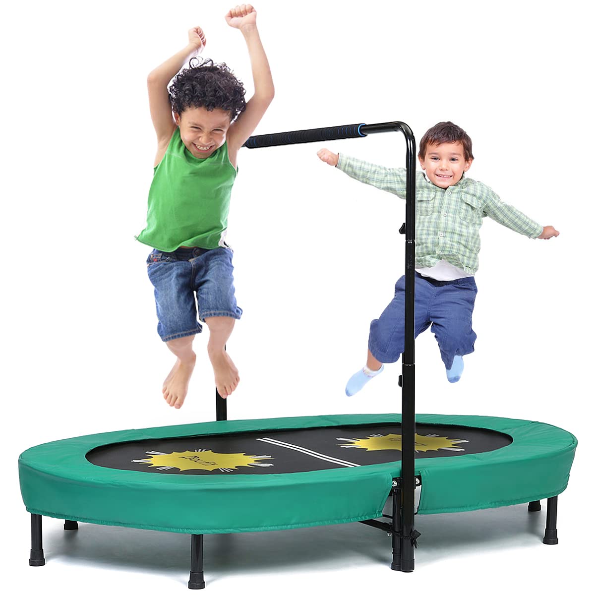 **Doufit Adjustable Handle Indoor Trampoline for Kids & Adults - 220 Lbs Capacity, Double Small Trampoline for Toddler Jump Exercise - Perfect for Home Fitness, Playroom & Backyard Fun**