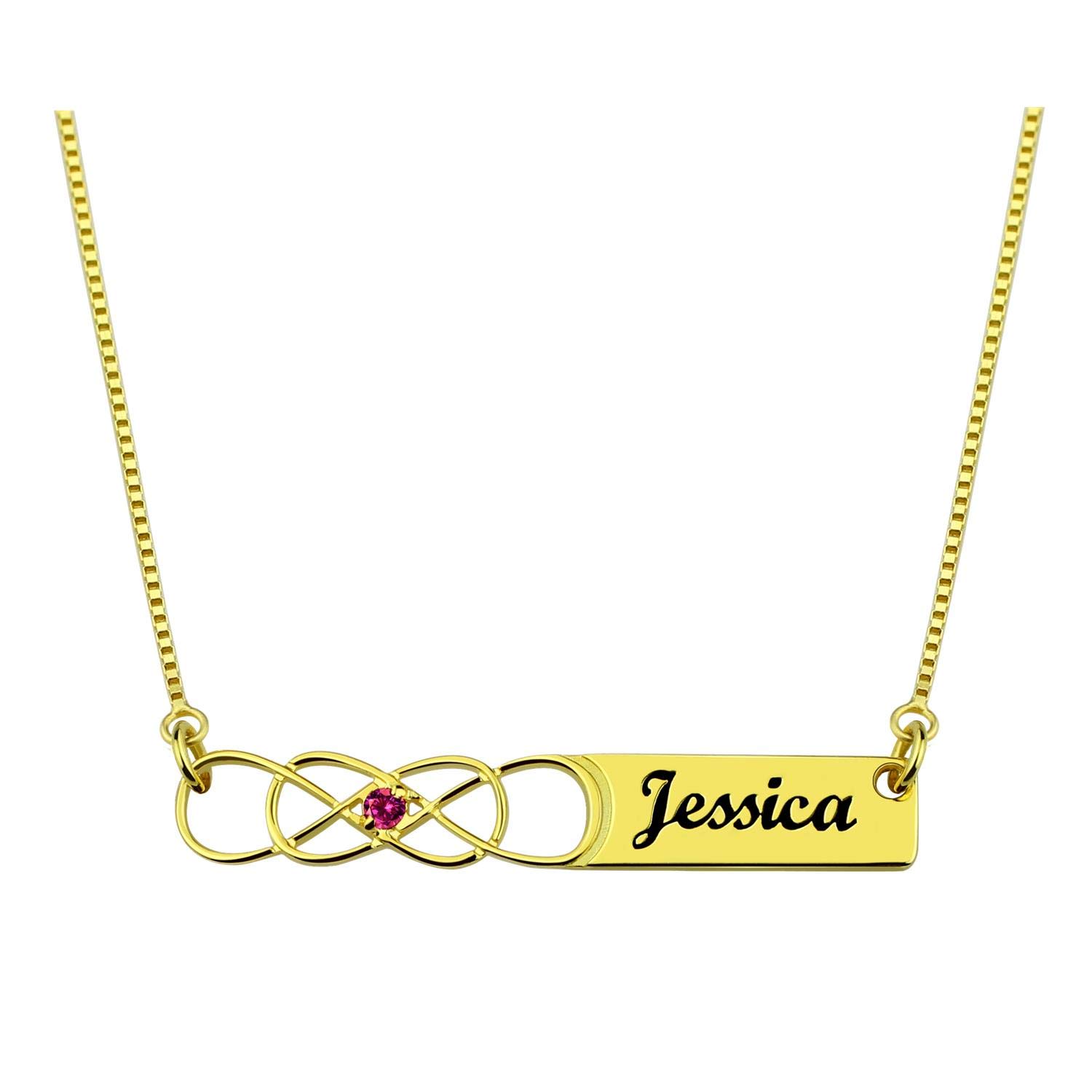 Personalized Name Necklace for Women - Double Infinity Bar Pendant with Birthstone | Custom Engraved Jewelry Gift for Mom, Wife, Girlfriend | Birthday, Anniversary, Valentine's Day Present