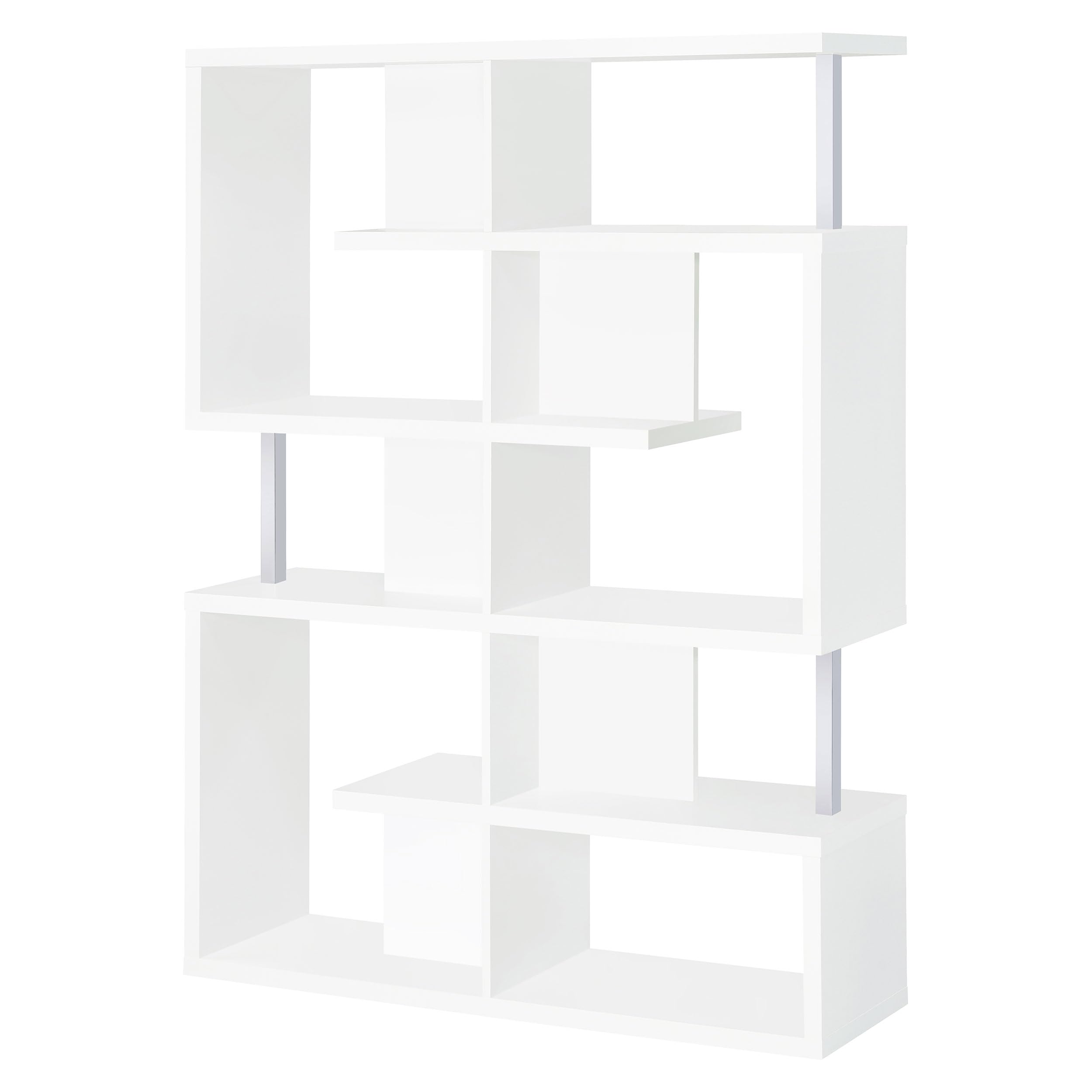 5-Tier White and Chrome Bookcase Shelf - Modern Storage Solution for Living Room, Bedroom, Office & Study Room Organization