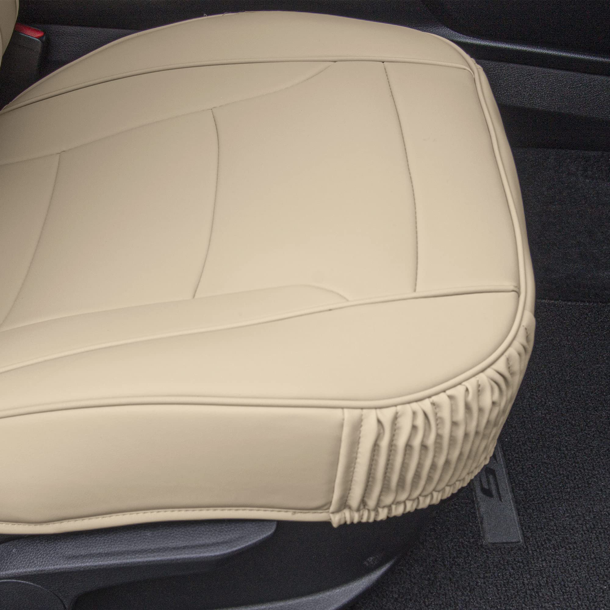TLH Ultra Comfort Leatherette Seat Cushions - Front Only, Solid Beige Universal Fit Car Seat Covers | Waterproof Auto Seat Protectors for Cars, Trucks & SUVs | Perfect for Commuting, Road Trips & Long Drives