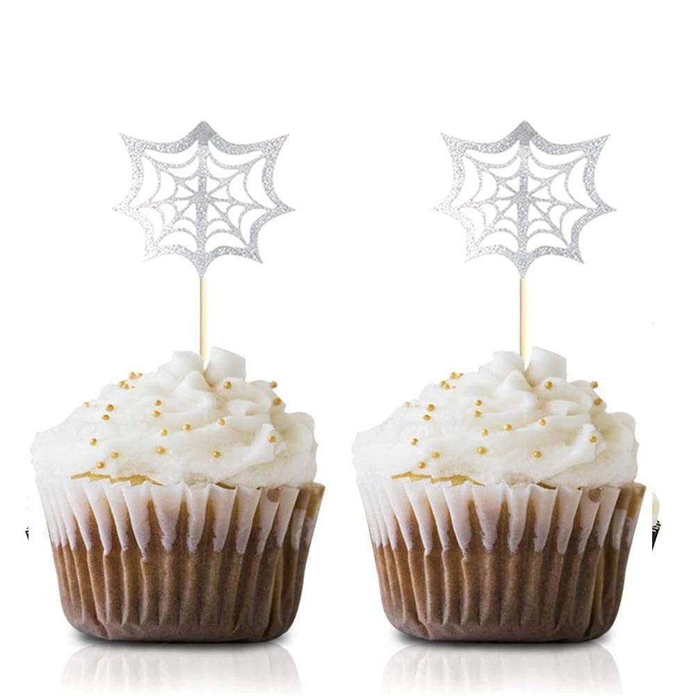 Halloween Spider Web Cupcake Toppers - 24 Pack Premium Cake Decorations for Halloween Baking, Party Desserts & Spooky Treats - Perfect for Cupcakes, Cakes, Cookies & DIY Halloween Party Decor