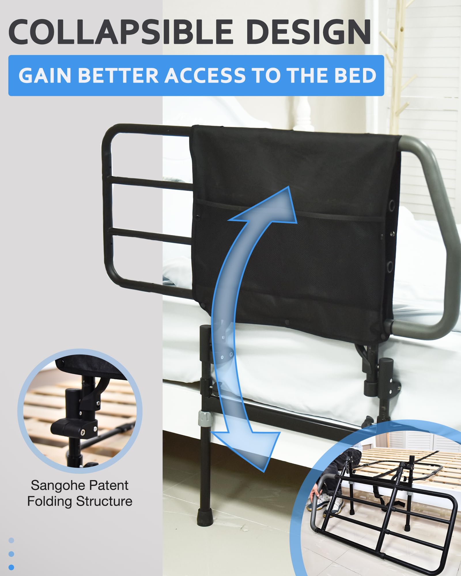 **Sangohe Extra Large Heavy Duty Bed Rail for Elderly - Bed Assist Grab Bar Handle with Storage Pocket, Safety Bed Rails for Seniors & Adults - Ideal for Safe Bed Entry & Exit, Home Care & Mobility Support (Model 504F)**