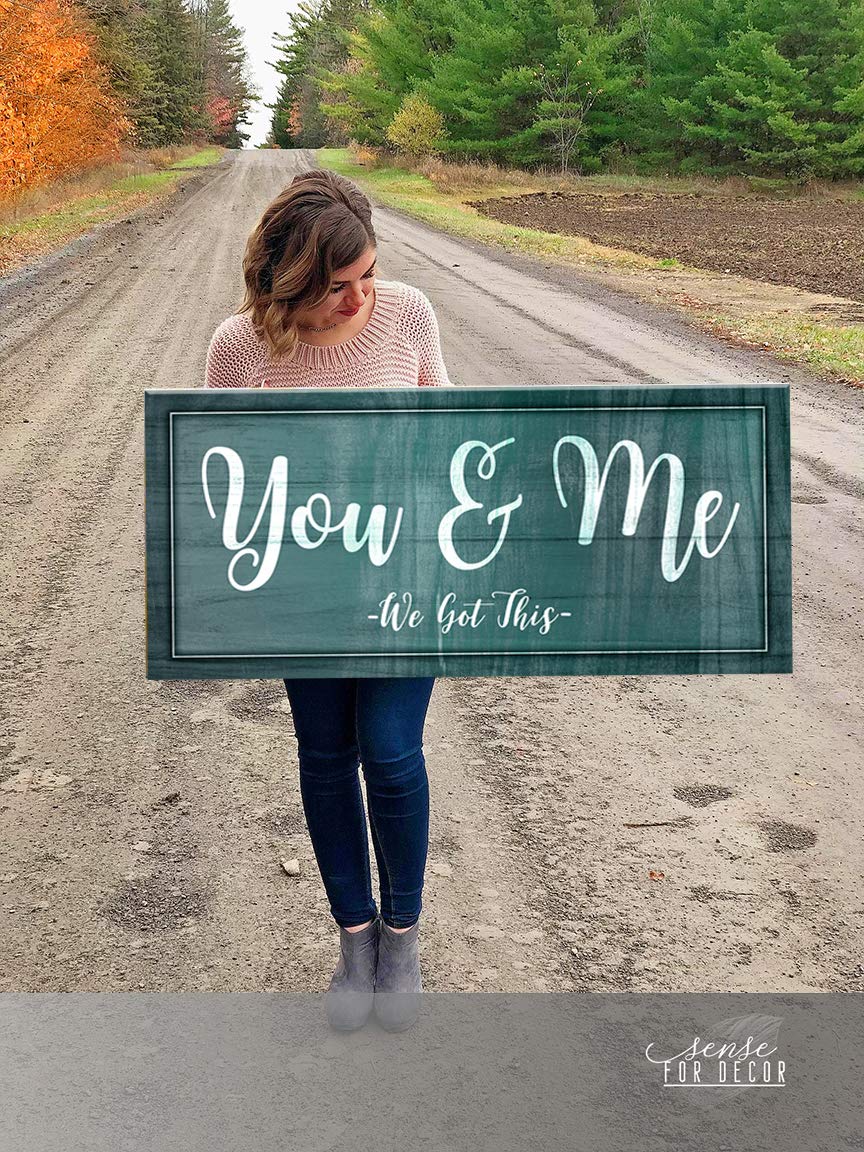 Rustic 'You & Me We Got This' Valentine Wall Art - Ready to Hang Couples Bedroom Decor (60x27, Teal) - Perfect for Romantic Bedrooms, Anniversary Gifts & Farmhouse Style Home Decor
