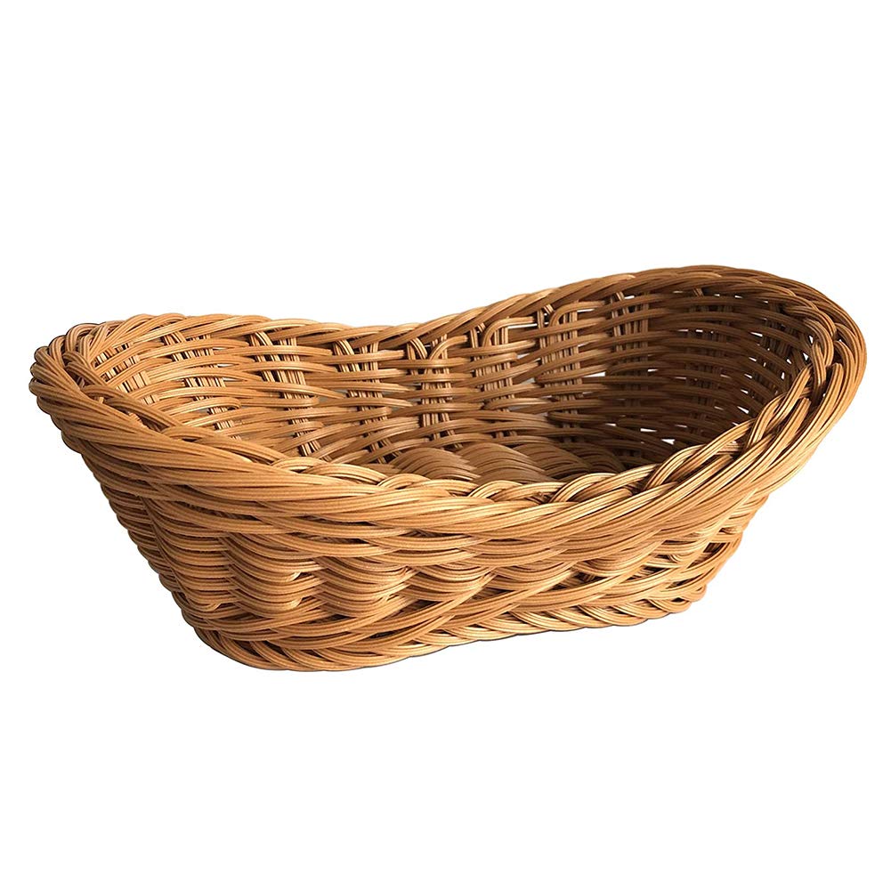 Ochine Handmade Poly-Wicker Bread Basket - Large Woven Serving Tray for Fruits, Vegetables & Pantry Organization - Rustic Kitchen Storage Container & Dining Table Decor for Restaurants, Home & Farmhouse Style Kitchens