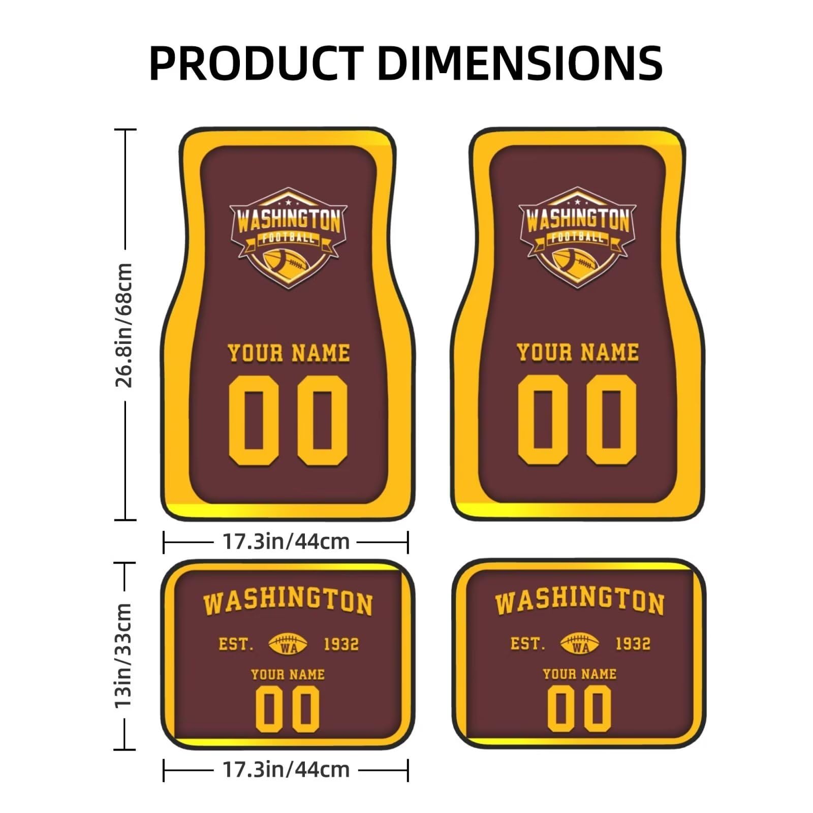 Washington Custom Car Floor Mats - Personalized Name & Number Car Accessories Gift for Loyal Fans - 4-Piece Set Fits Most Vehicles - Perfect for Car Enthusiasts & Interior Upgrades
