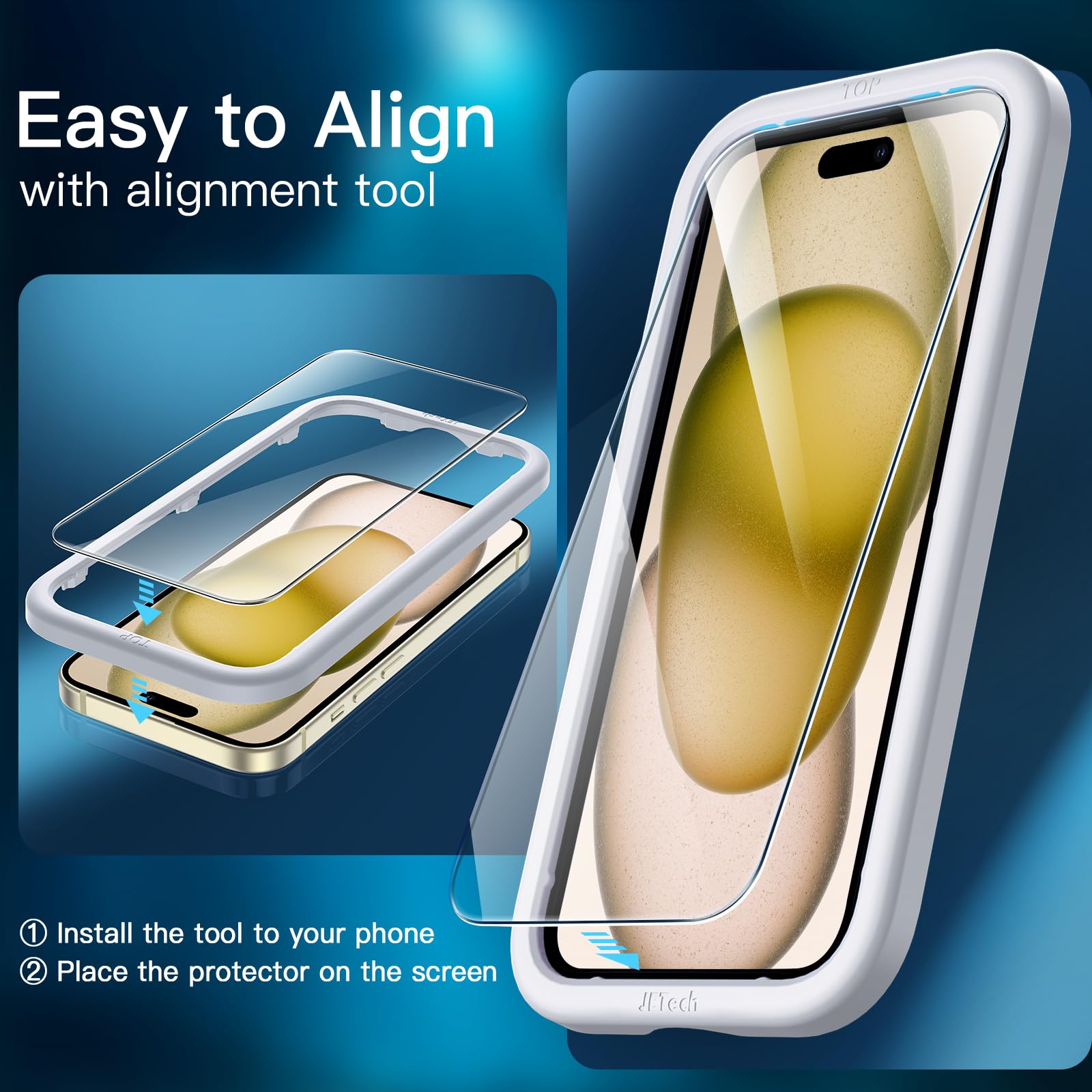 JETech 5-in-1 Matte Shockproof Case for iPhone 15 (6.1-Inch) with 2-Pack Tempered Glass Screen Protectors & Camera Lens Protector - Translucent Yellow Back Cover | Perfect for Outdoor Activities, Work & Daily Protection