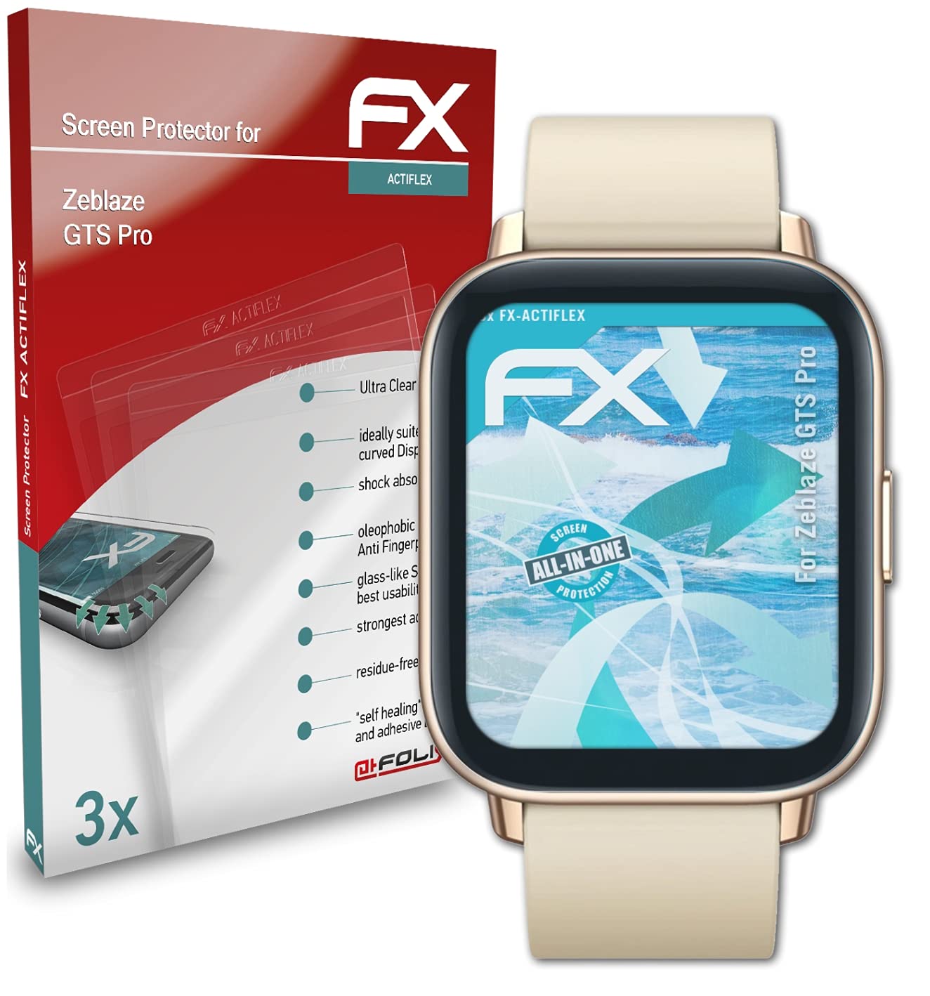 atFoliX Ultra Clear Flexible Screen Protector (3-Pack) for Zeblaze GTS Pro Smartwatch - Anti-Scratch FX Protection Film for Daily Workouts & Outdoor Activities