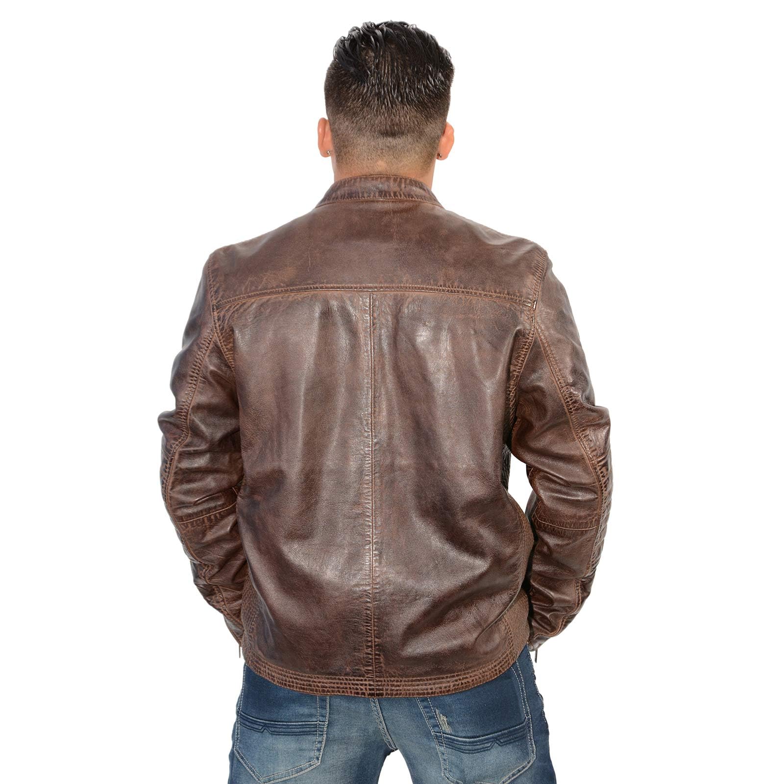 Milwaukee Leather SFM1805 Men's Black Side Stitch Cafe Racer Lambskin Leather Jacket – Stylish Motorcycle & Casual Wear for Men