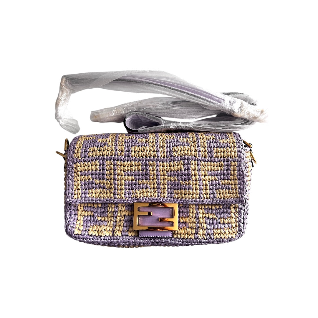Fendi Violet Raffia FF Baguette Bag - Stylish Designer Handbag for Women | Perfect for Parties, Weddings & Everyday Use