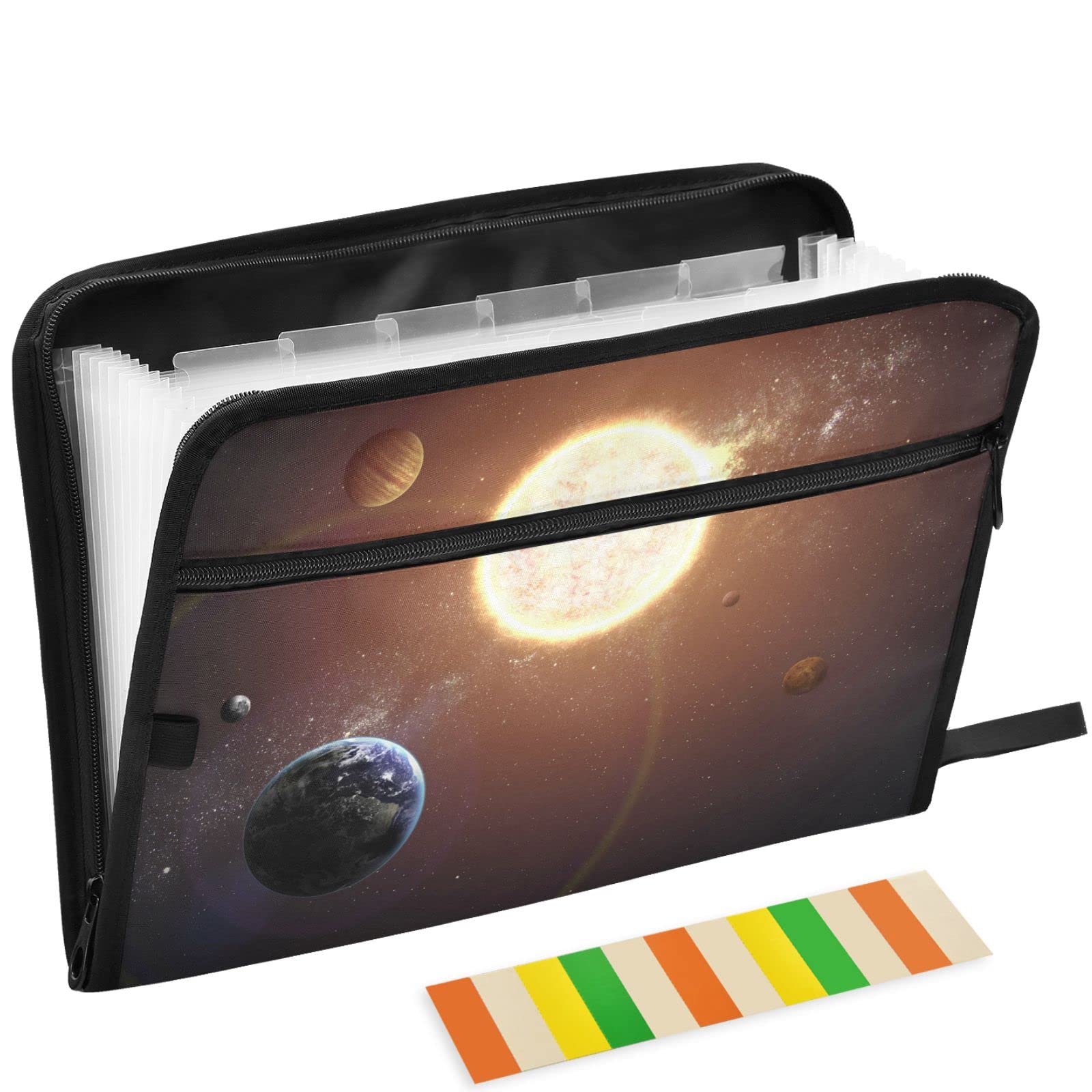 ZZKKO Solar System Planets 13-Pocket Expanding File Folder - Letter & A4 Size Document Organizer with Sticky Labels for School, Office & Home Organization | Accordion File Keeper for Papers, Bills & Important Documents