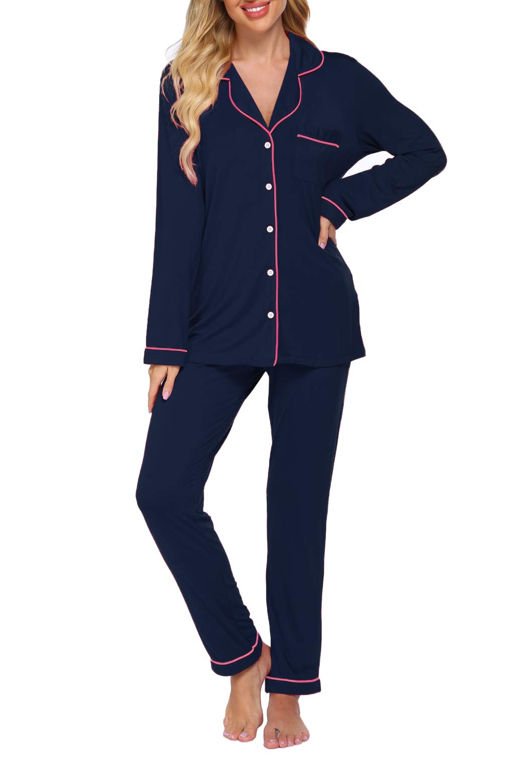 Women's Soft Long Sleeve Pajama Set - Button Down Sleepwear & Lounge Pjs for Cozy Nights at Home | Cotton Comfortable Sleepwear for Women