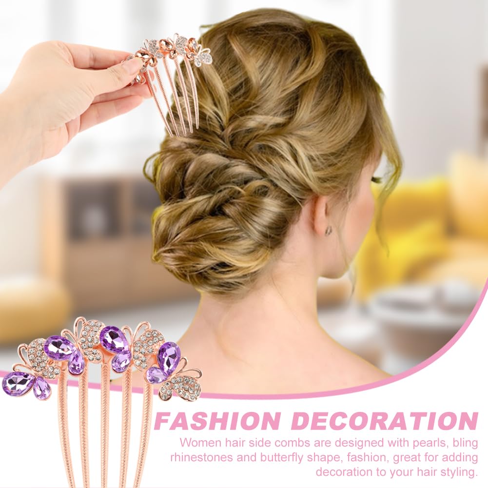 4 Pcs Pearl Rhinestone Hair Combs for Women - Rose Gold Wedding & Party Hair Accessories with Crystal Decorations - Perfect for Bridal, Prom, and Everyday Styling