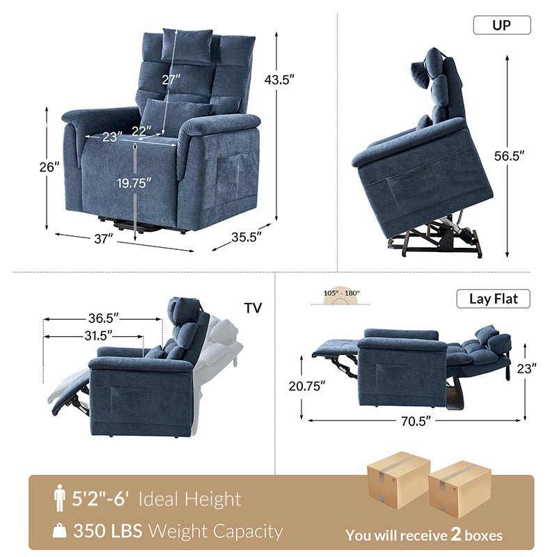 Lift Assist Power Recliner Geri Chair with Intense Massage & Heat - Electric Lift Chair for Elderly & Disabled - Perfect for Living Room, Bedroom & Home Care