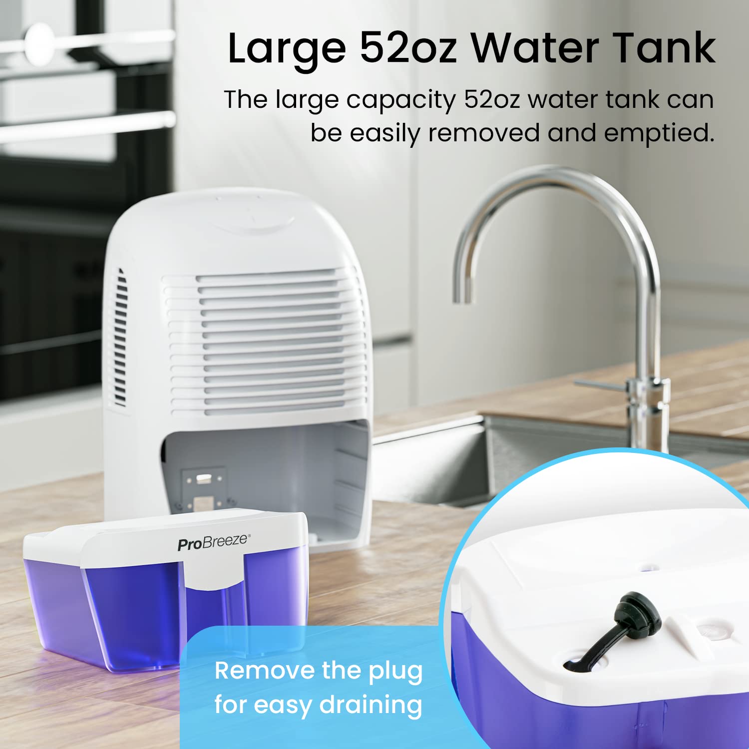 Pro Breeze Small Dehumidifier - 50oz Water Tank, Covers 215 sq.ft - Compact & Portable for Home, Bedroom, Kitchen, Basement - Auto Shut Off - Perfect for High Humidity Areas & Small Spaces
