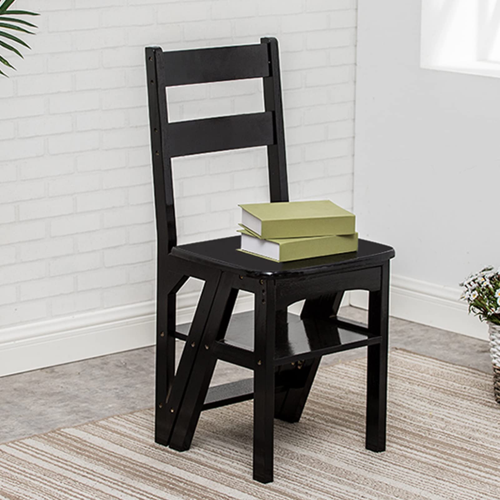 XHALERY 4-Step Folding Wooden Ladder Stool - Multifunctional Step Stool for Home, Library, Display Shelf, Flower Stand - Compact & Portable for Indoor/Outdoor Use