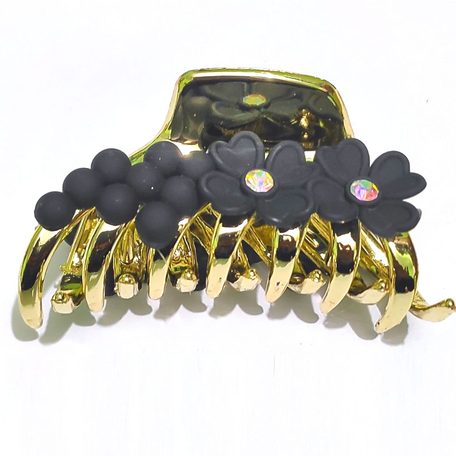 DEBINS 4 Pack Strong Hold Hair Claw Clips - Flower Design Hair Clamps for Women & Girls, Wedding & Party Hair Accessories (Black, Red, Blue, Dark Coffee) - Perfect for Updos, Ponytails & Everyday Styling