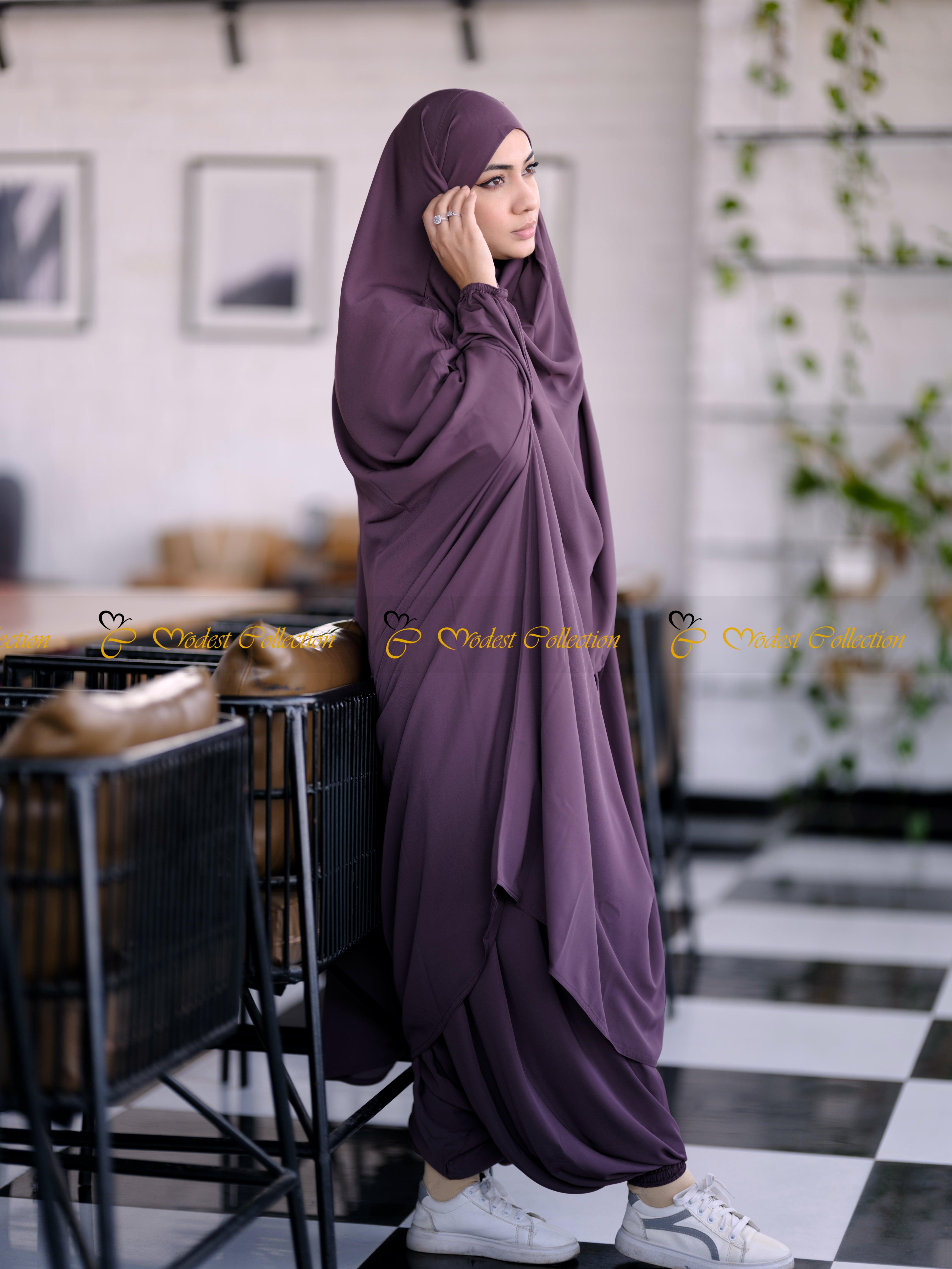 Amaya Niqab with Attached Jilbab - Burgundy Islamic Face Veil for Women | Modest Muslim Prayer & Daily Wear