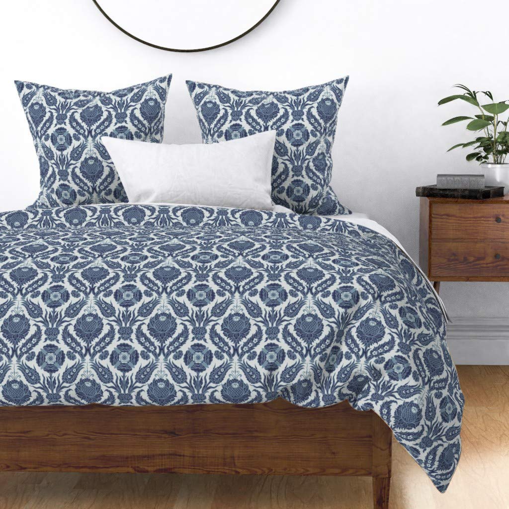 Premium Cotton Sateen Duvet Cover Set - Twin Size Luxury Bedding with Elegant Damask Renaissance Victorian Indigo Floral Print | Perfect for Master Bedrooms, Guest Rooms & Bohemian Home Decor