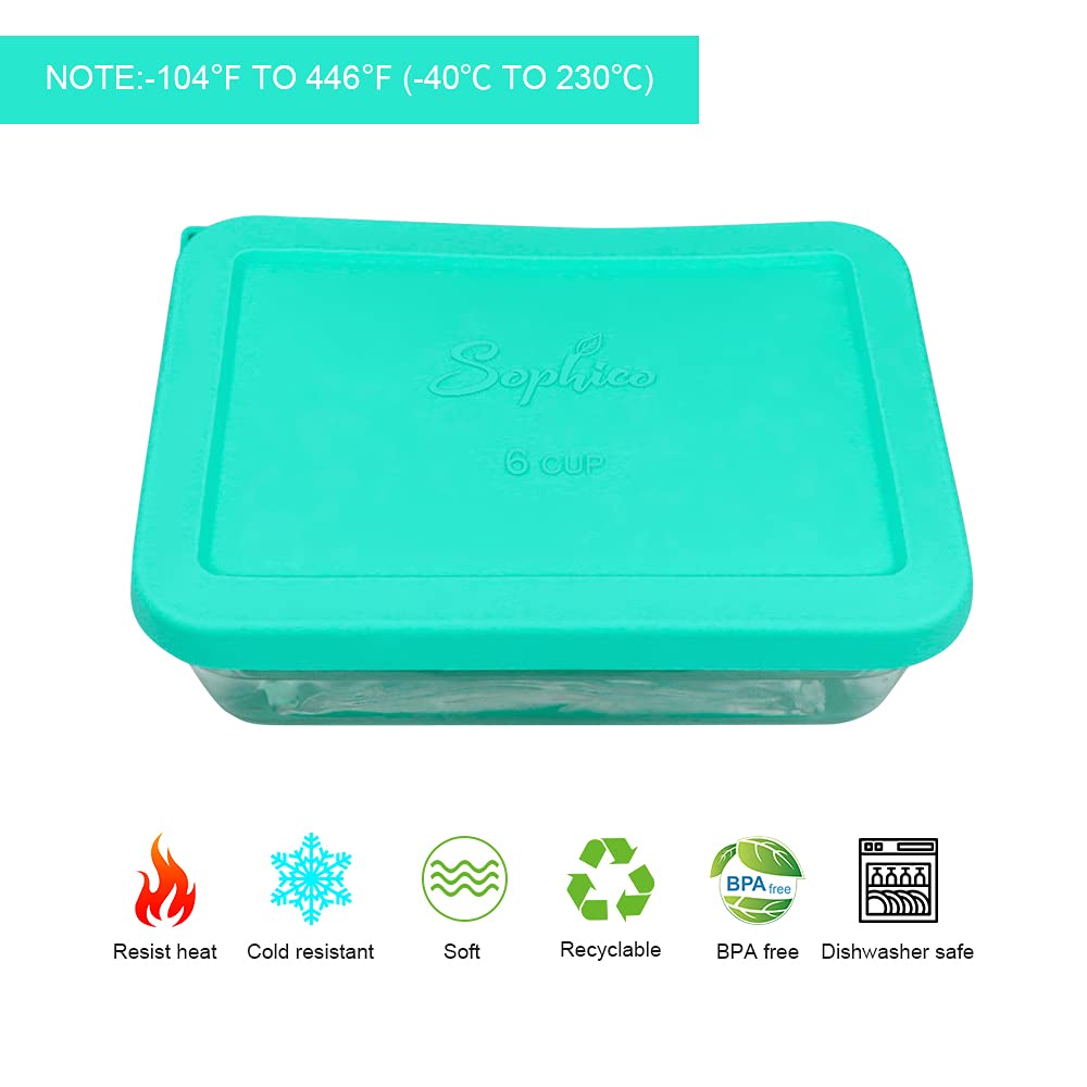 Sophico 6-Cup Rectangle Silicone Storage Cover Lids - Replacement for Pyrex 7211-PC Glass Bowls (Navy Blue & Mint) - Perfect for Food Storage, Meal Prep, and Refrigerator Organization - Container Not Included