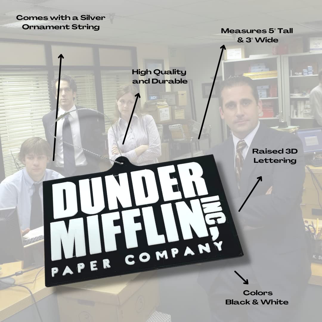 Dunder Mifflin Holiday Ornament - The Office Fan Gift - 3D Raised Letter Christmas Tree Decoration - Premium Office-Themed Collectible - Perfect for Holiday Decor, White Elephant Gifts & TV Show Merchandise