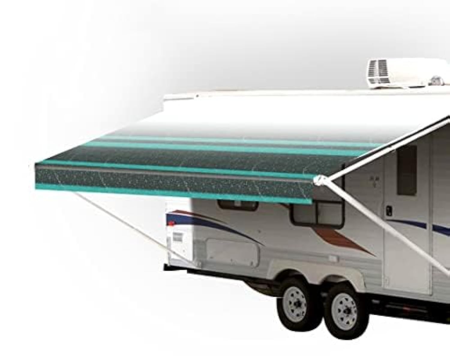 SunWave Premium Vinyl RV Canopy Awning Replacement Fabric - 11 Feet Teal Strip for Camping, Outdoor Travel & RV Shelter Protection
