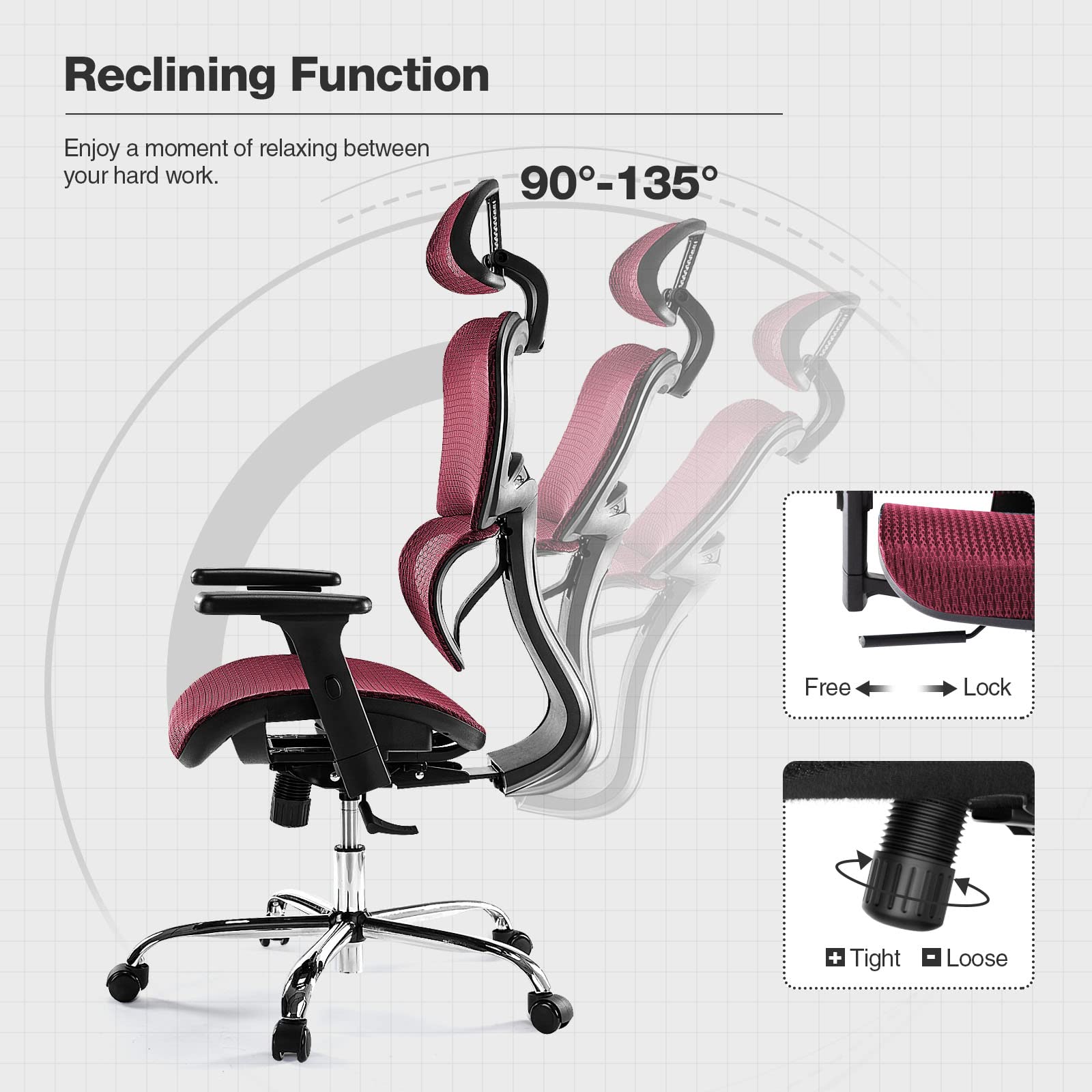 Ergonomic High Back Office Chair with Headrest & Lumbar Support - Adjustable Height Mesh Computer Chair with Swivel Base & Movable Armrests - 300 lbs Weight Capacity for Home Office, Executive Workspace & Gaming Setup