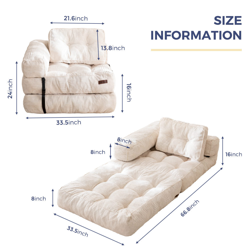 MAXYOYO L-Shaped Convertible Sofa Bed - Foldable Sleeper Sofa with Armrest, Beige | Perfect for Small Spaces, Guest Rooms & Apartments