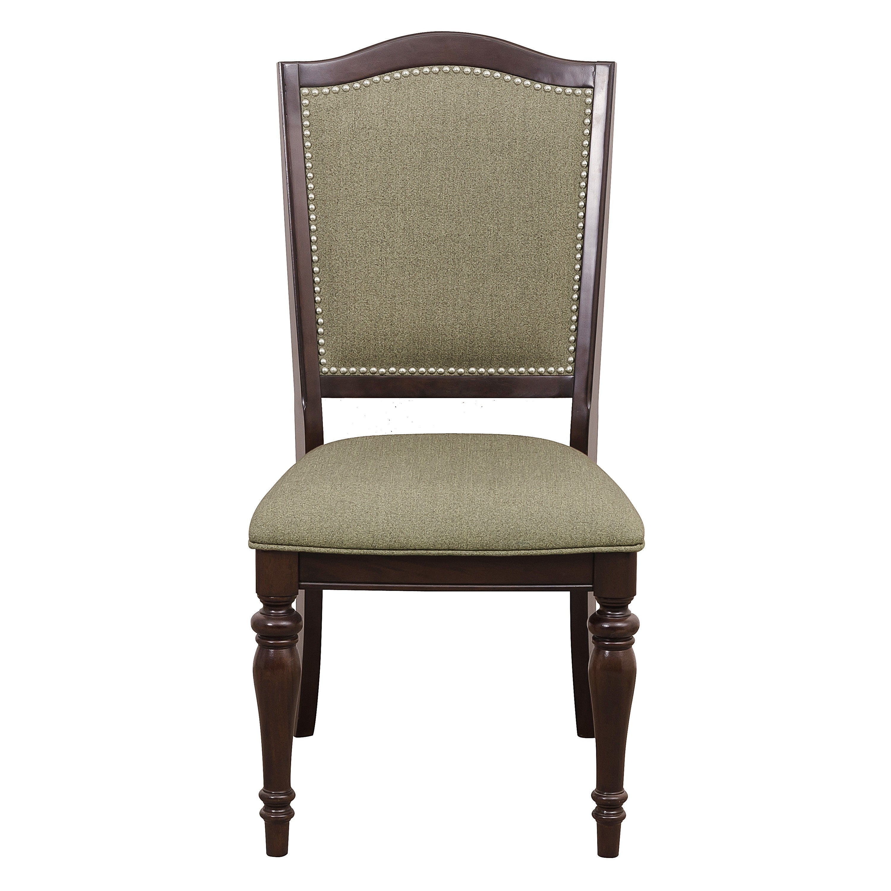 Dark Cherry Finish Dining Chairs Set of 2 - Upholstered Seat & Back with Nailhead Trim, Wooden Side Chairs for Kitchen, Dining Room, or Home Office