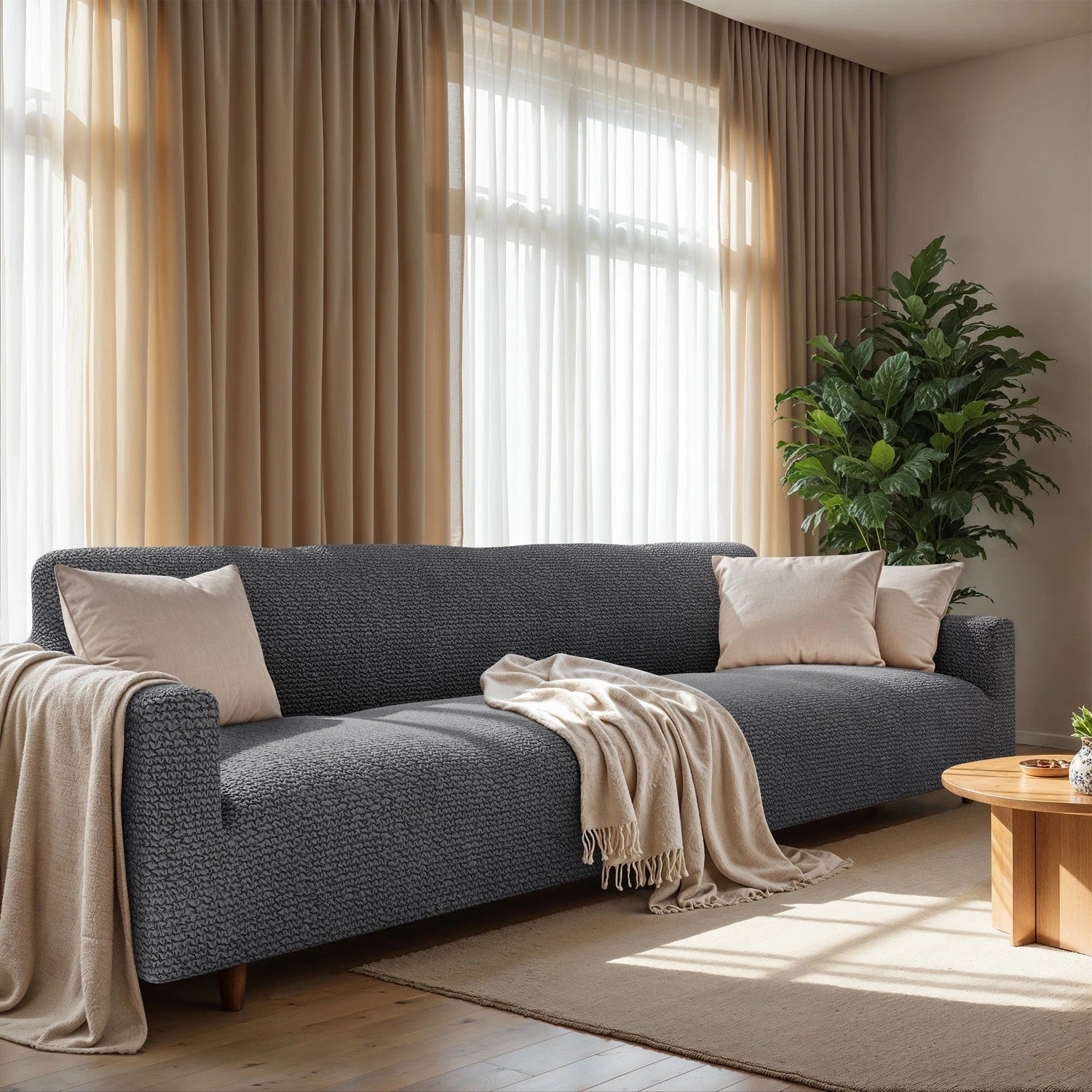 4-Seater Sofa Slipcover - Soft Microfiber Fabric, Stretchable & Washable - Perfect for Living Room, Family Room & Home Decor