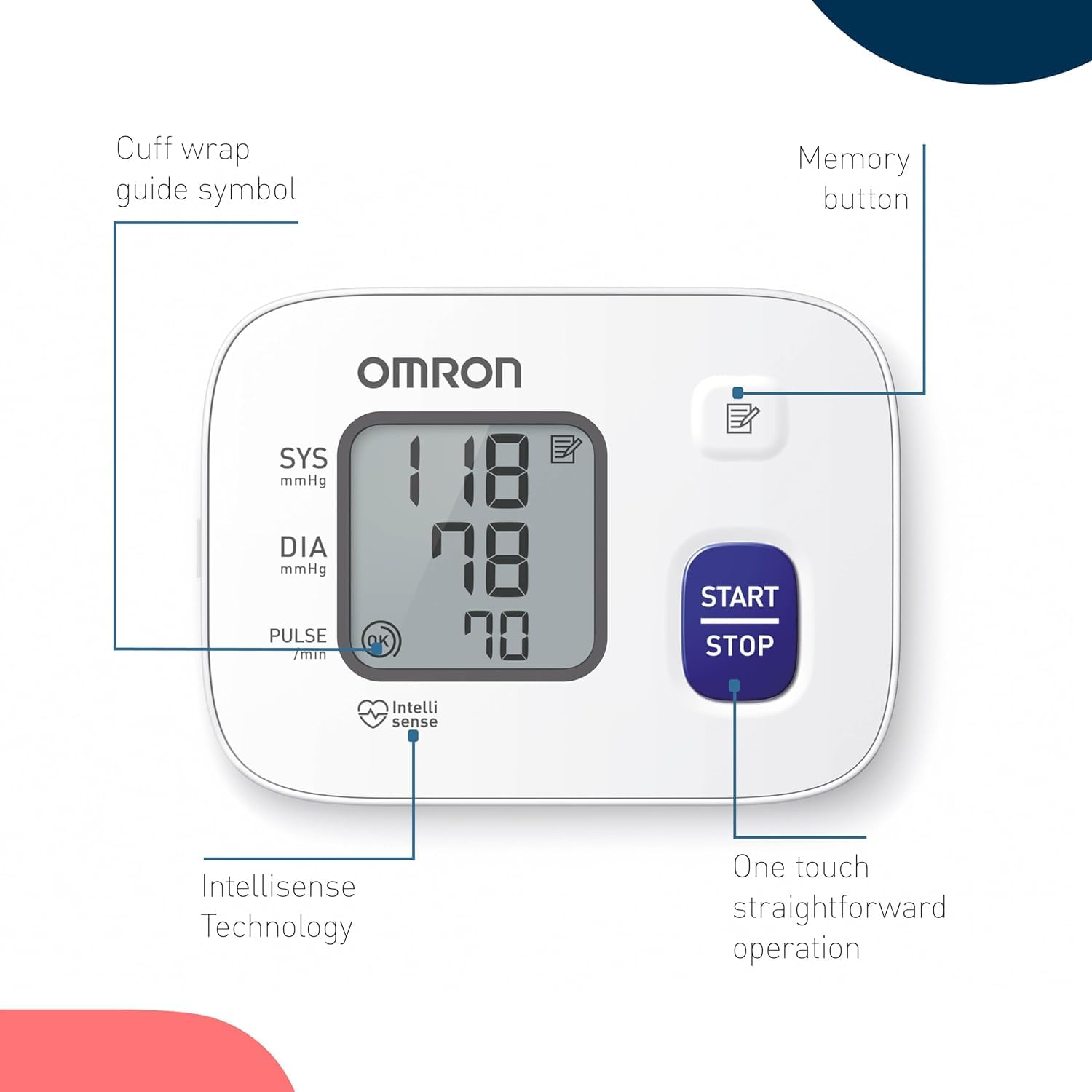 Omron RS2 Digital Wrist Blood Pressure Monitor with Irregular Heartbeat Detection - 30 Memory Storage - Portable BP Machine for Home & Travel Use